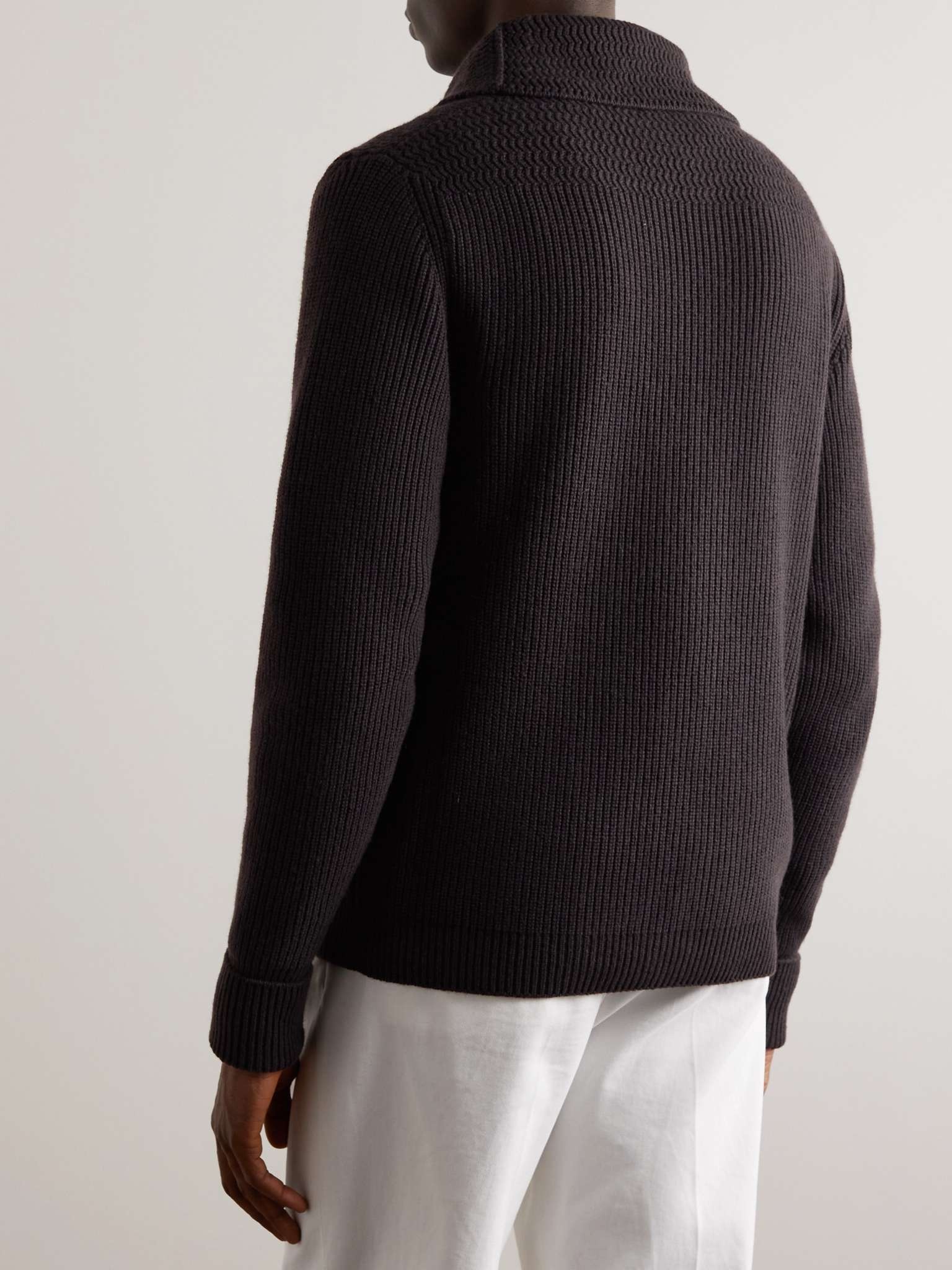 Shawl-Collar Ribbed Cashmere Cardigan - 4