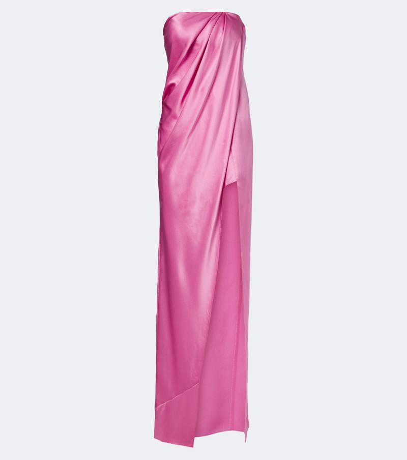 Draped strapless silk satin gown 1