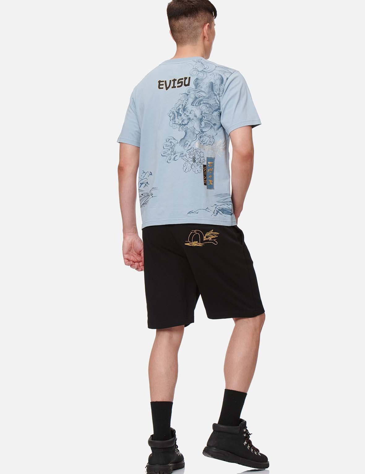 JAPANESE ART SEAGULL EMBROIDERED SWEAT SHORTS - 6