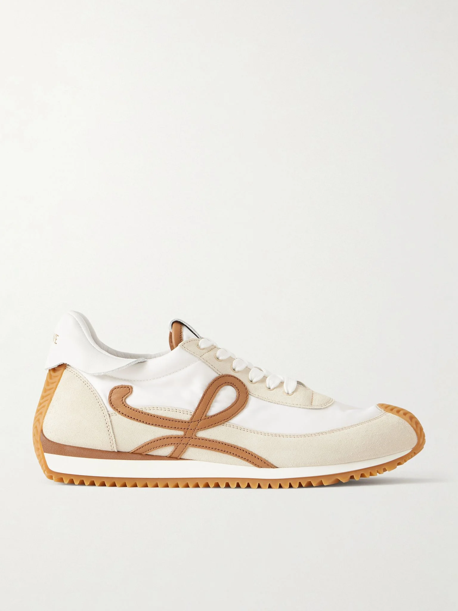 Flow Runner 2.0 leather-trimmed shell and suede sneakers Beige - 1