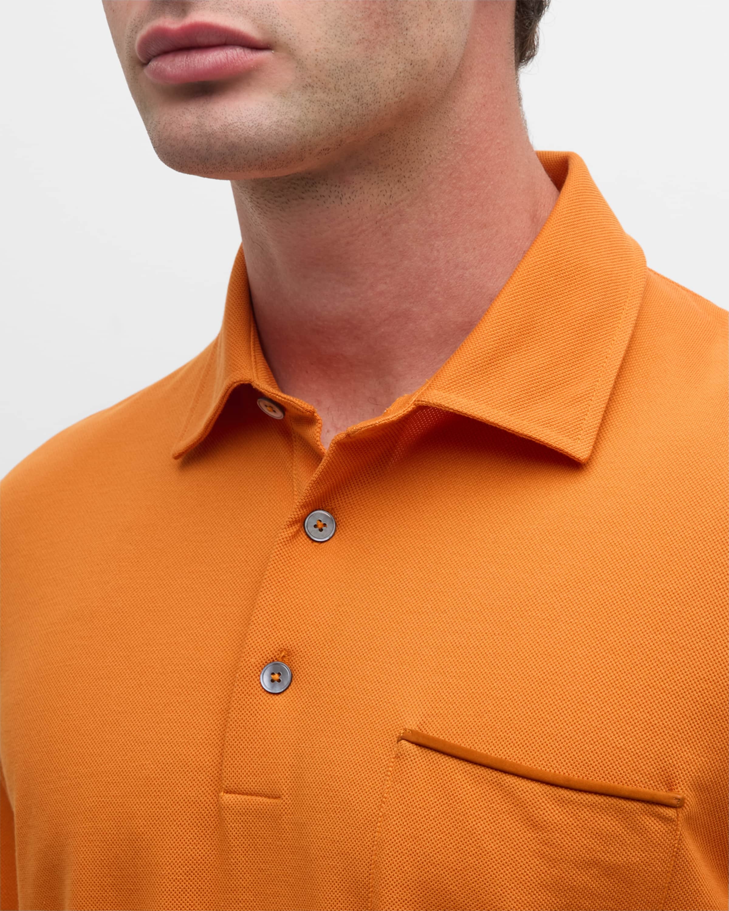 Men's Cotton Polo Shirt with Leather-Trim Pocket - 6