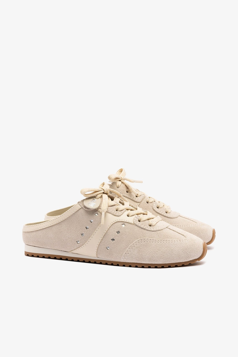 Stella Mule In Mushroom Grey Suede and Ivory Leather 3