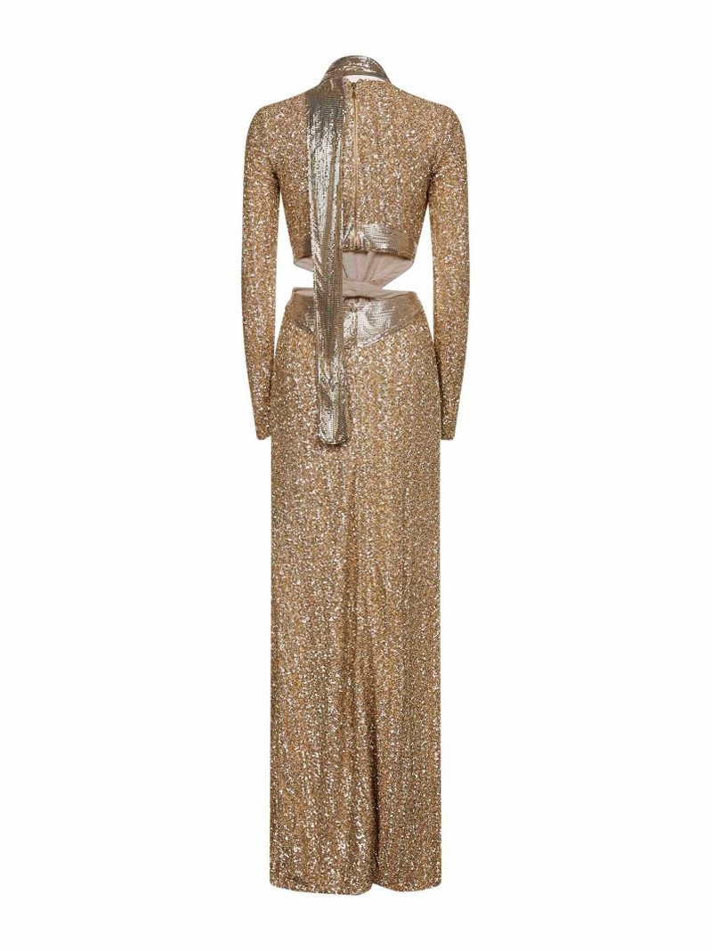 rabanne Gold sequins and metallic mesh long dress outlook