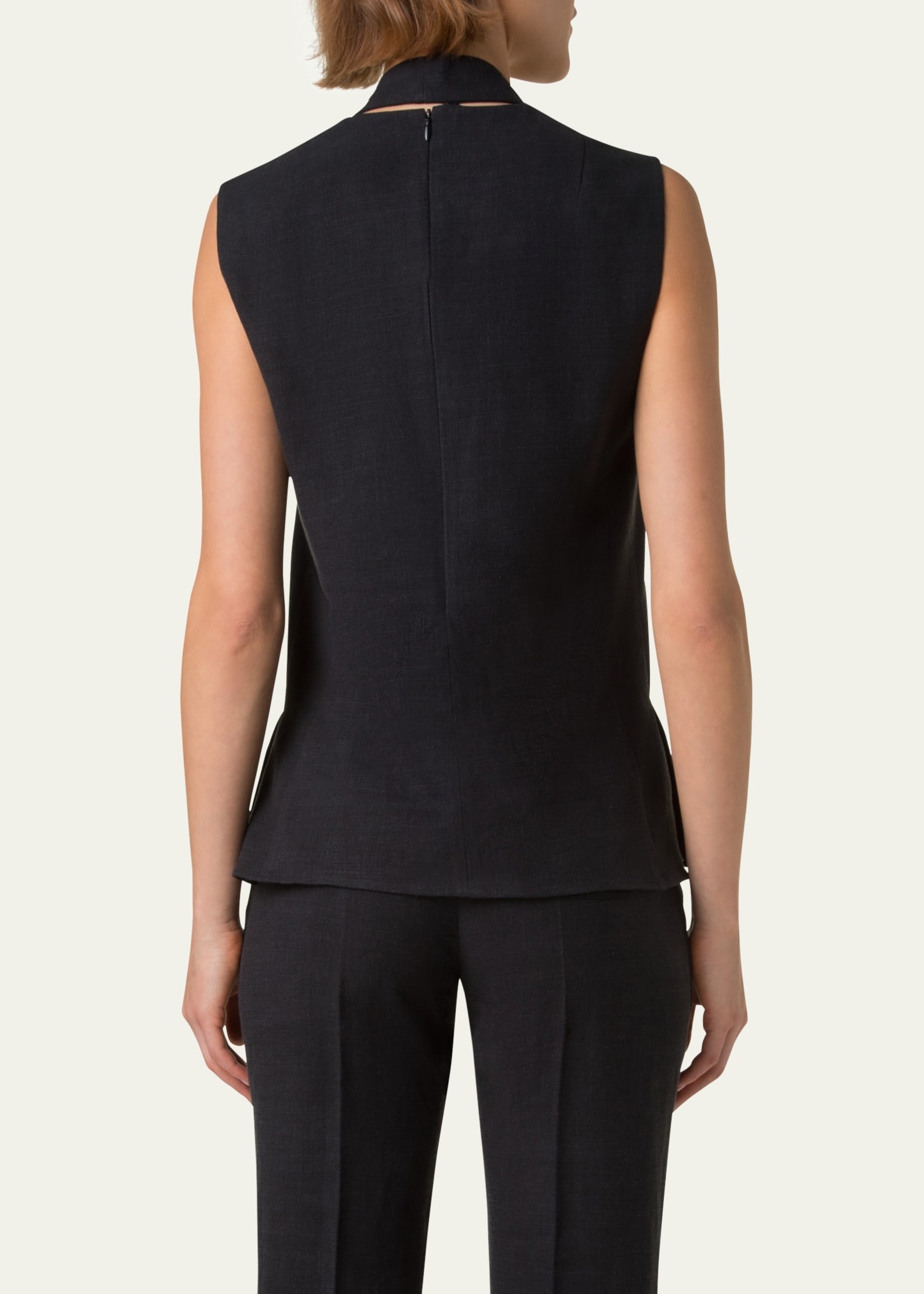 Neck-Tie Stonewash Twisted Linen-Blend Sleeveless Blouse - 3
