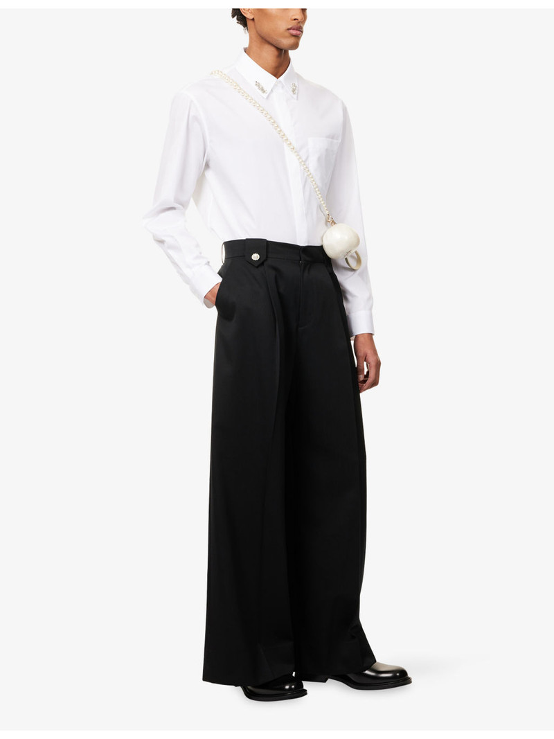 Simone Rocha Faux-Pearl Embellished Wide-Leg Woven Trousers outlook