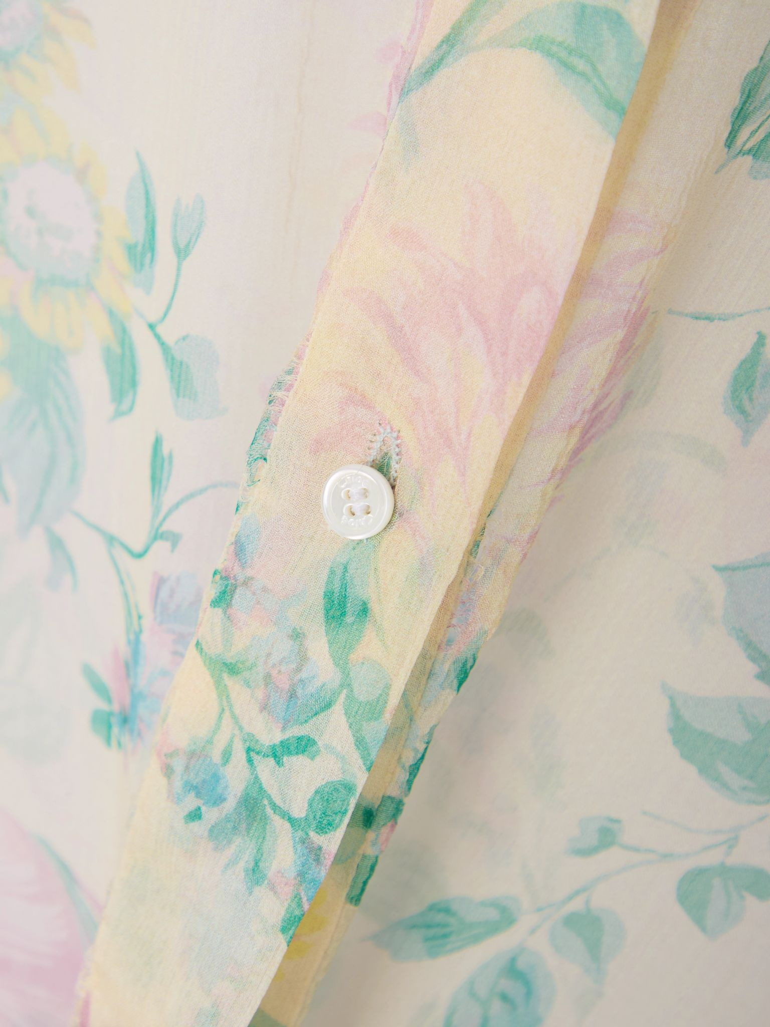 Ruffled floral-print silk-chiffon shirt Beige - 4
