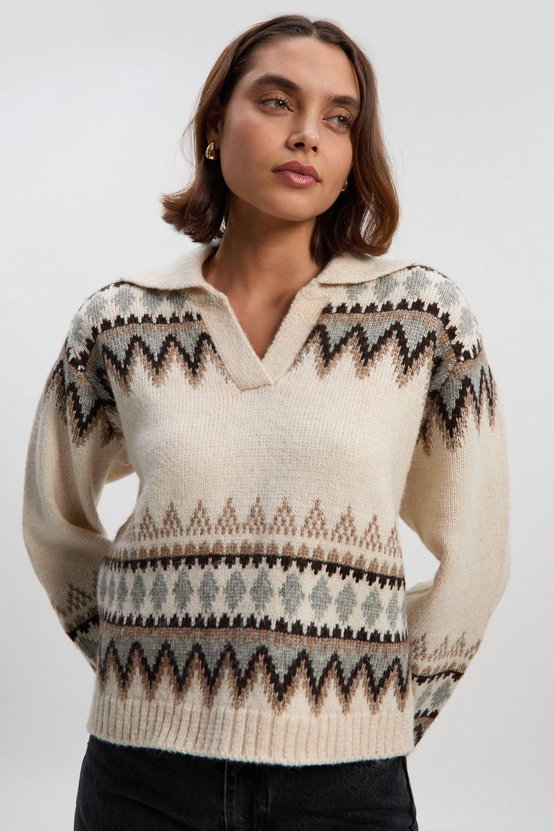 Fairisle Pattern V Neck Knit Jumper 1