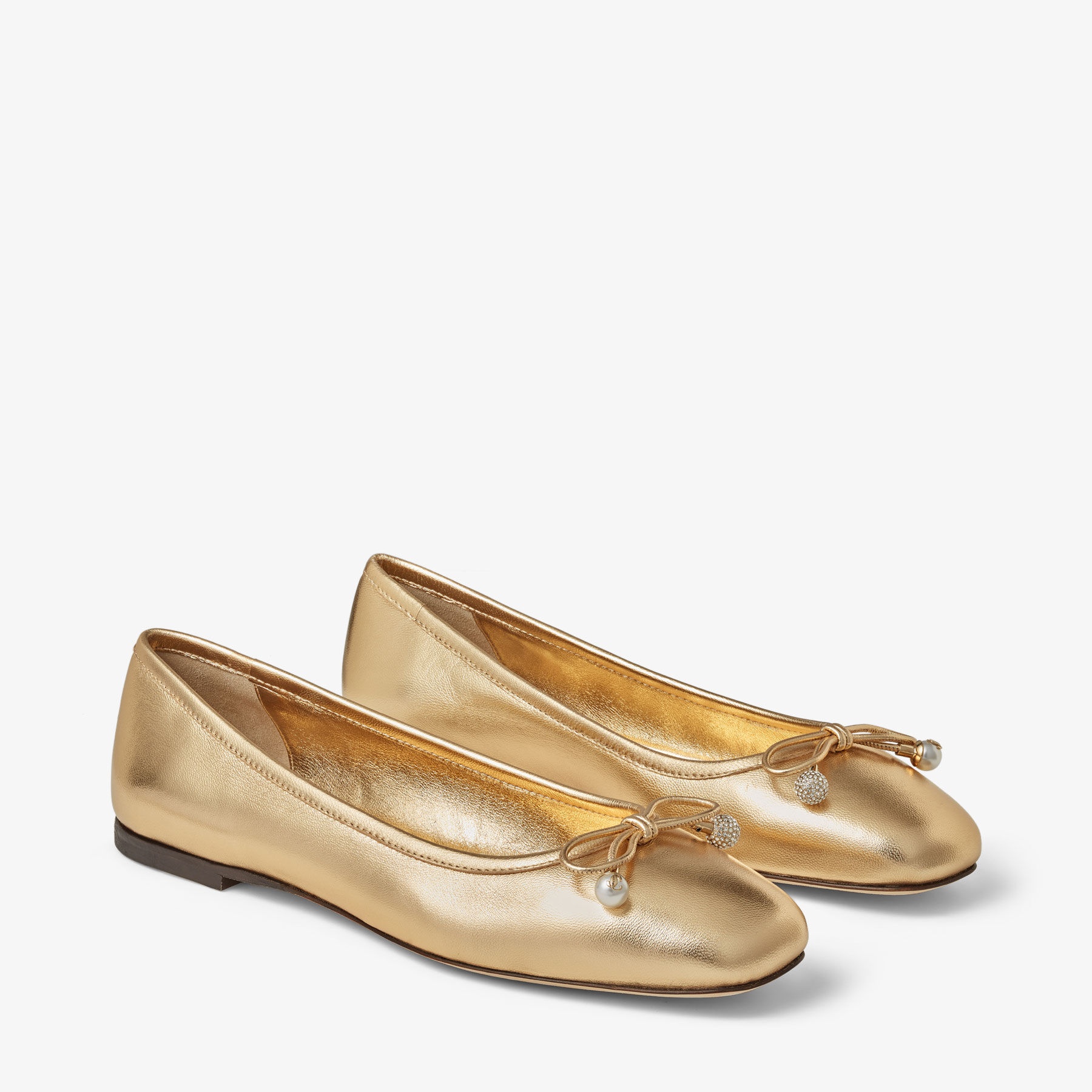 Elme Flat
Gold Metallic Nappa Leather Flats with Pearl Embellishment - 2