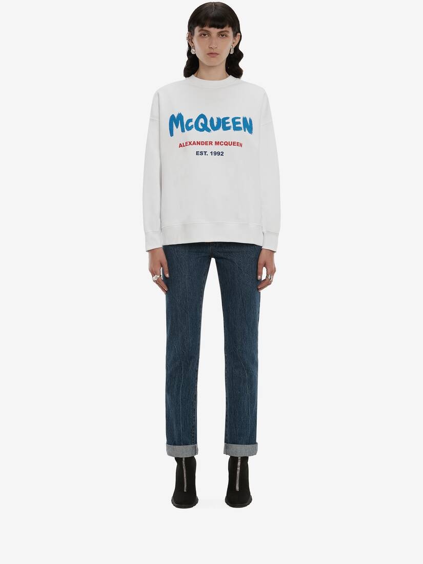 Mcqueen Graffiti Sweatshirt in White/multicolour - 2