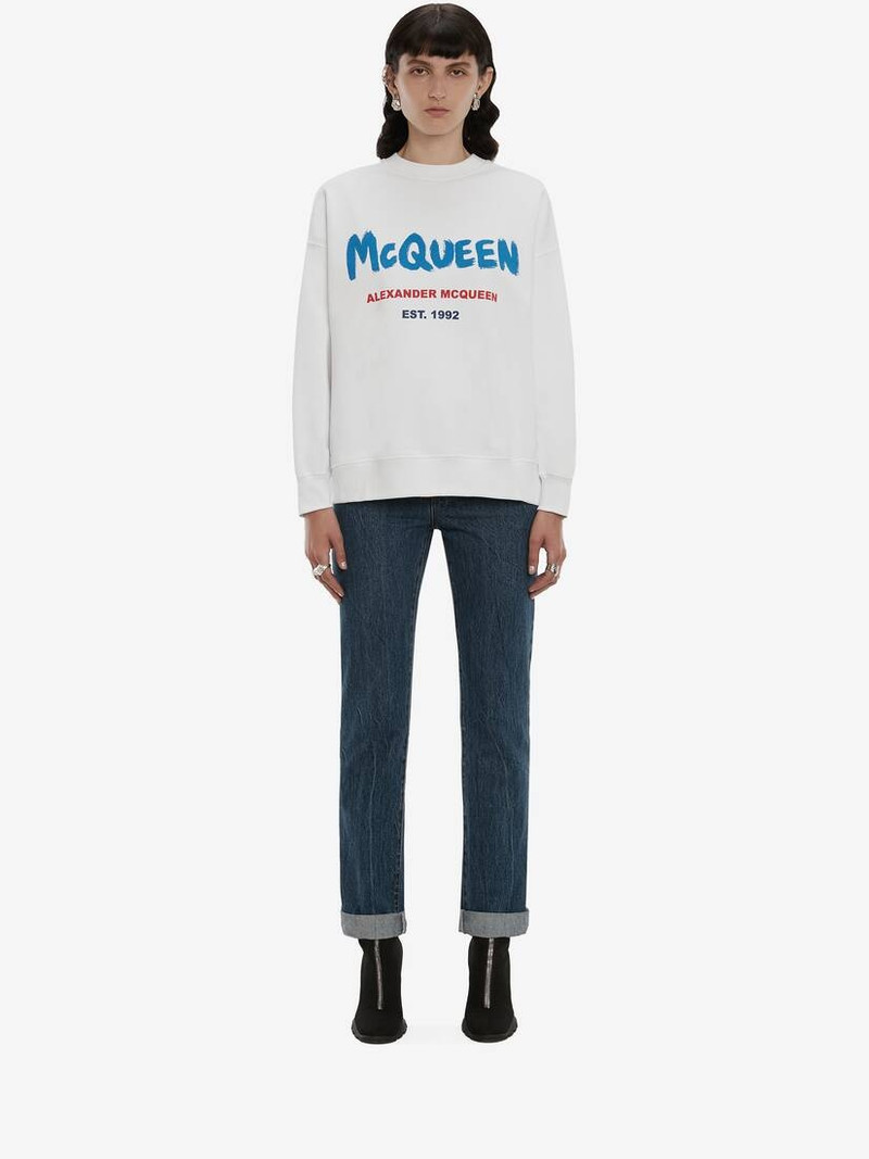Alexander McQueen Mcqueen Graffiti Sweatshirt in White/multicolour outlook