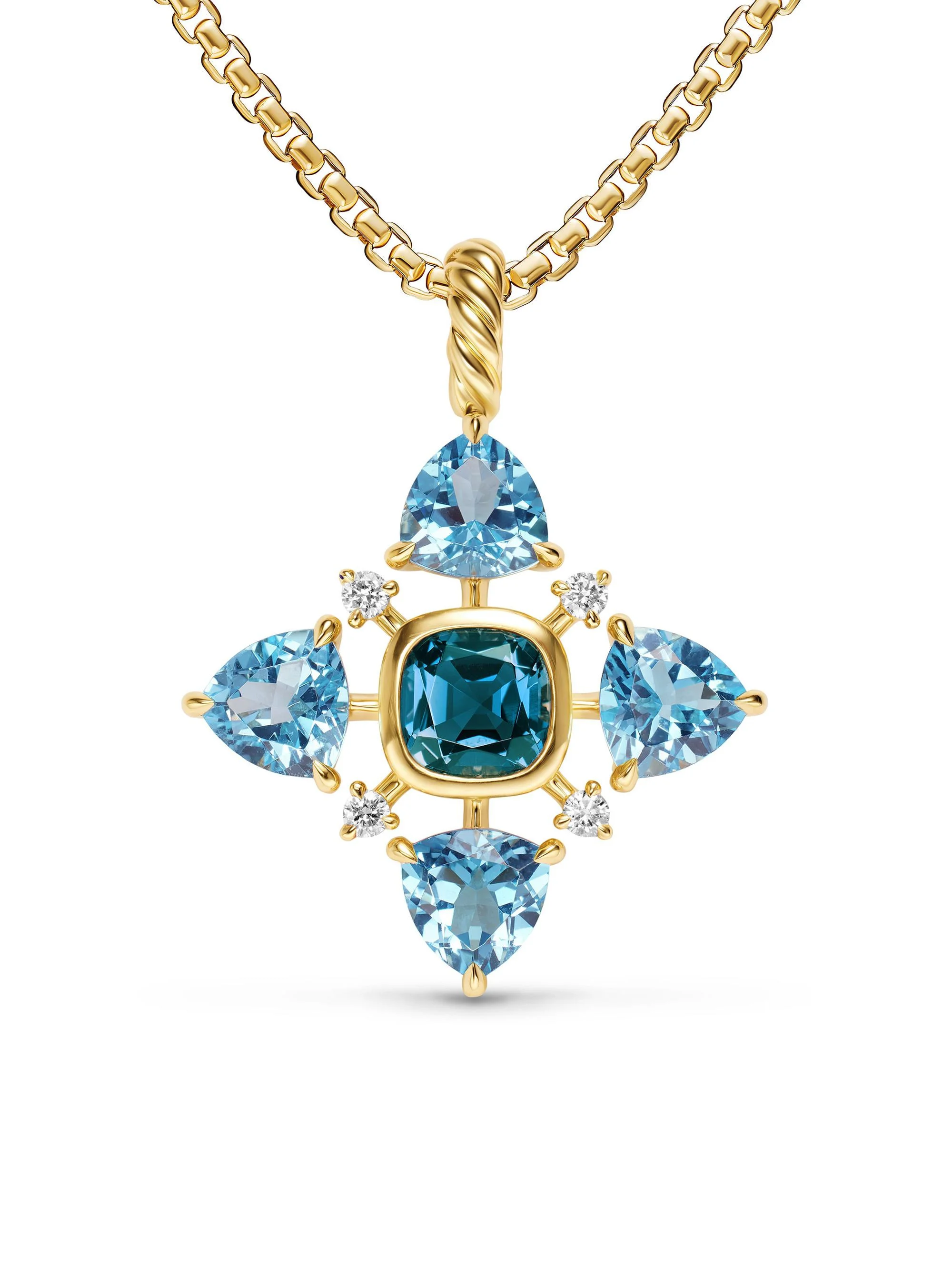 Women's Renaissance Quad Pendant in 18K Yellow Gold - Blue Topaz - 1