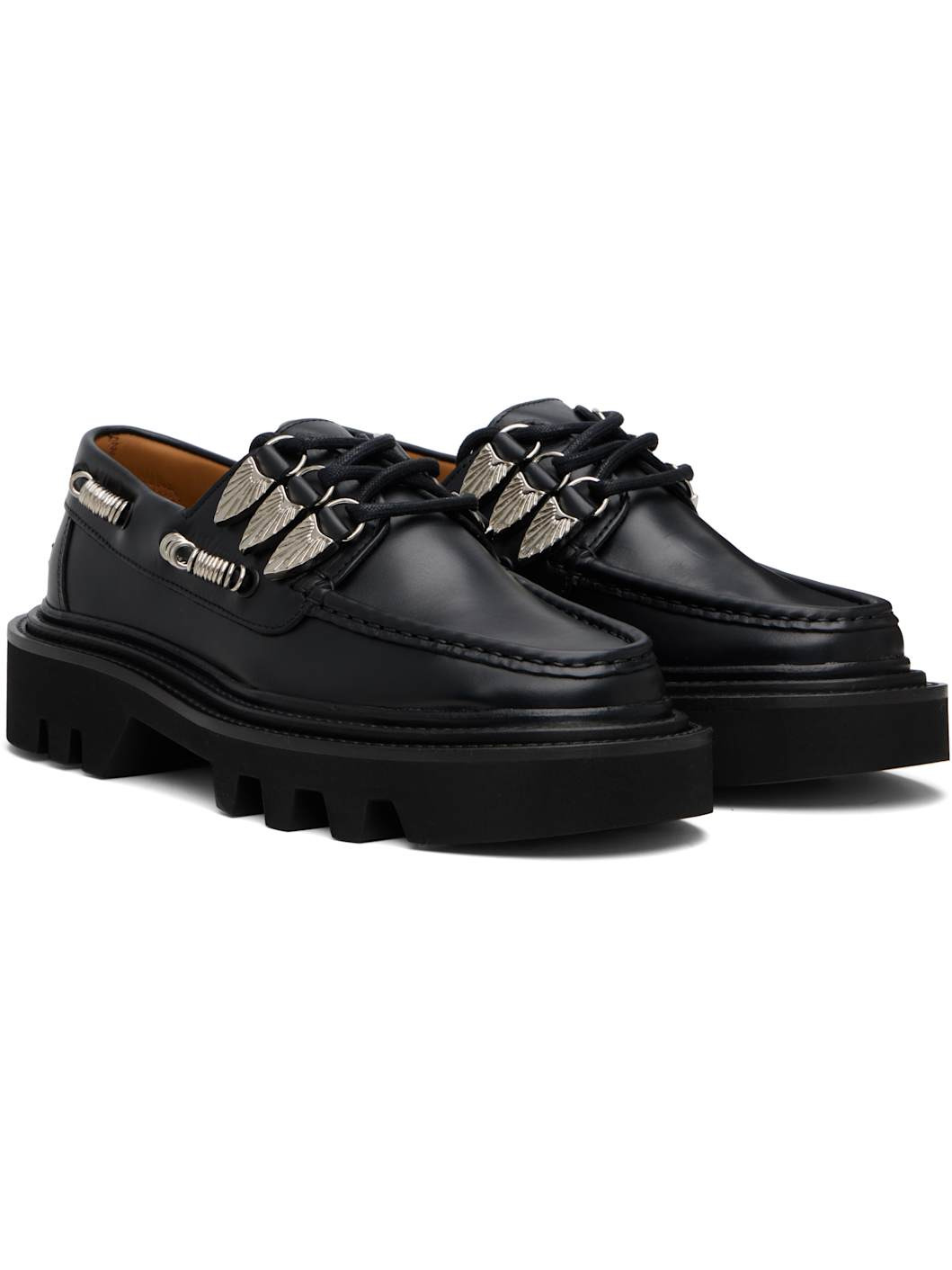Black Hard Leather Boat Shoes - 4