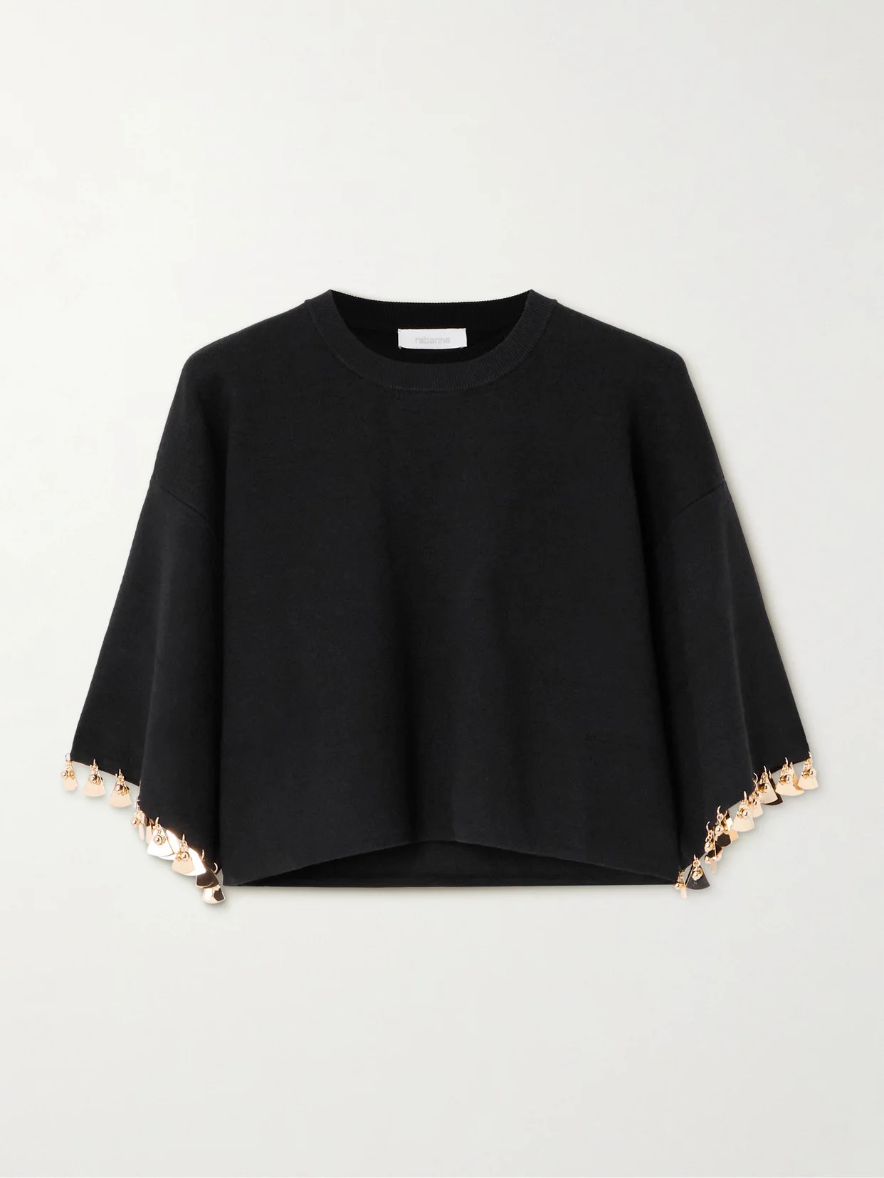 Cropped Embellished Stretch-silk And Cotton-blend Sweater - 1