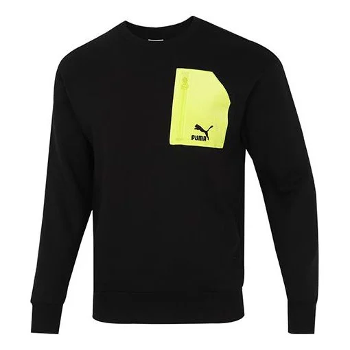 PUMA Contrasting Colors Zipper Pocket Sports Round Neck Pullover Black 535130-01 - 1