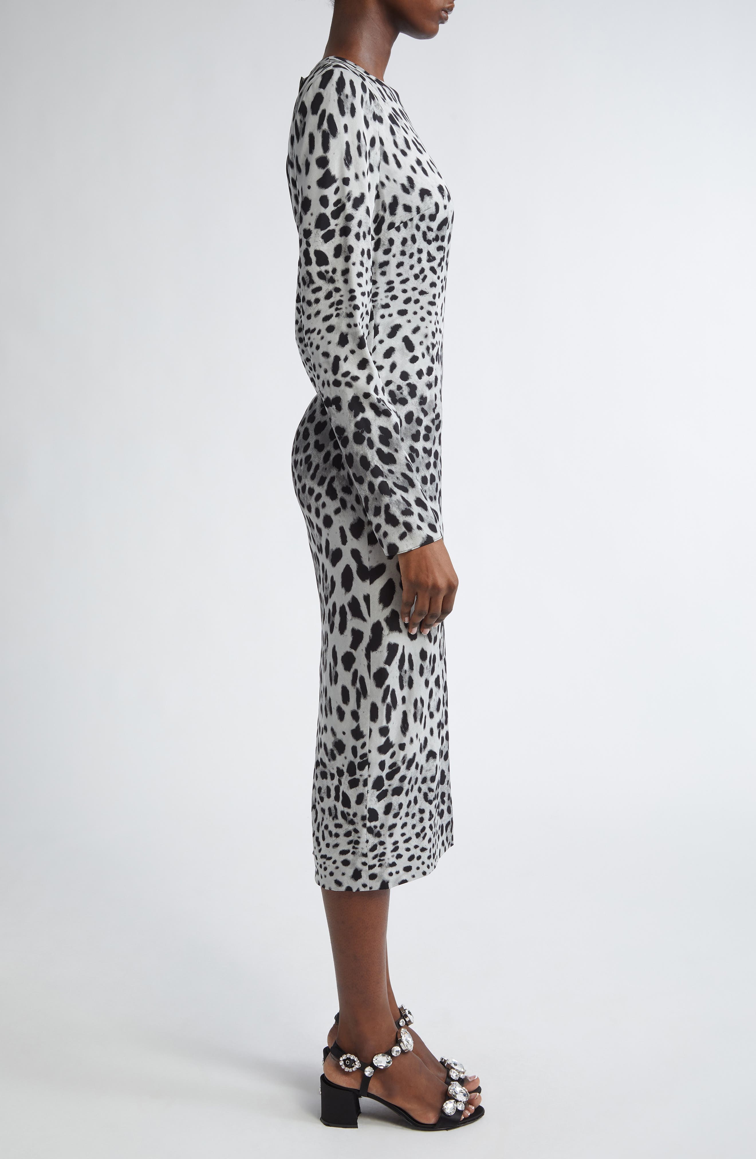 Dolce&Gabbana Leopard Print Long Sleeve Charmeuse Sheath Dress in Hi13N Leo Nero Fdo Grigio at Nords - 3