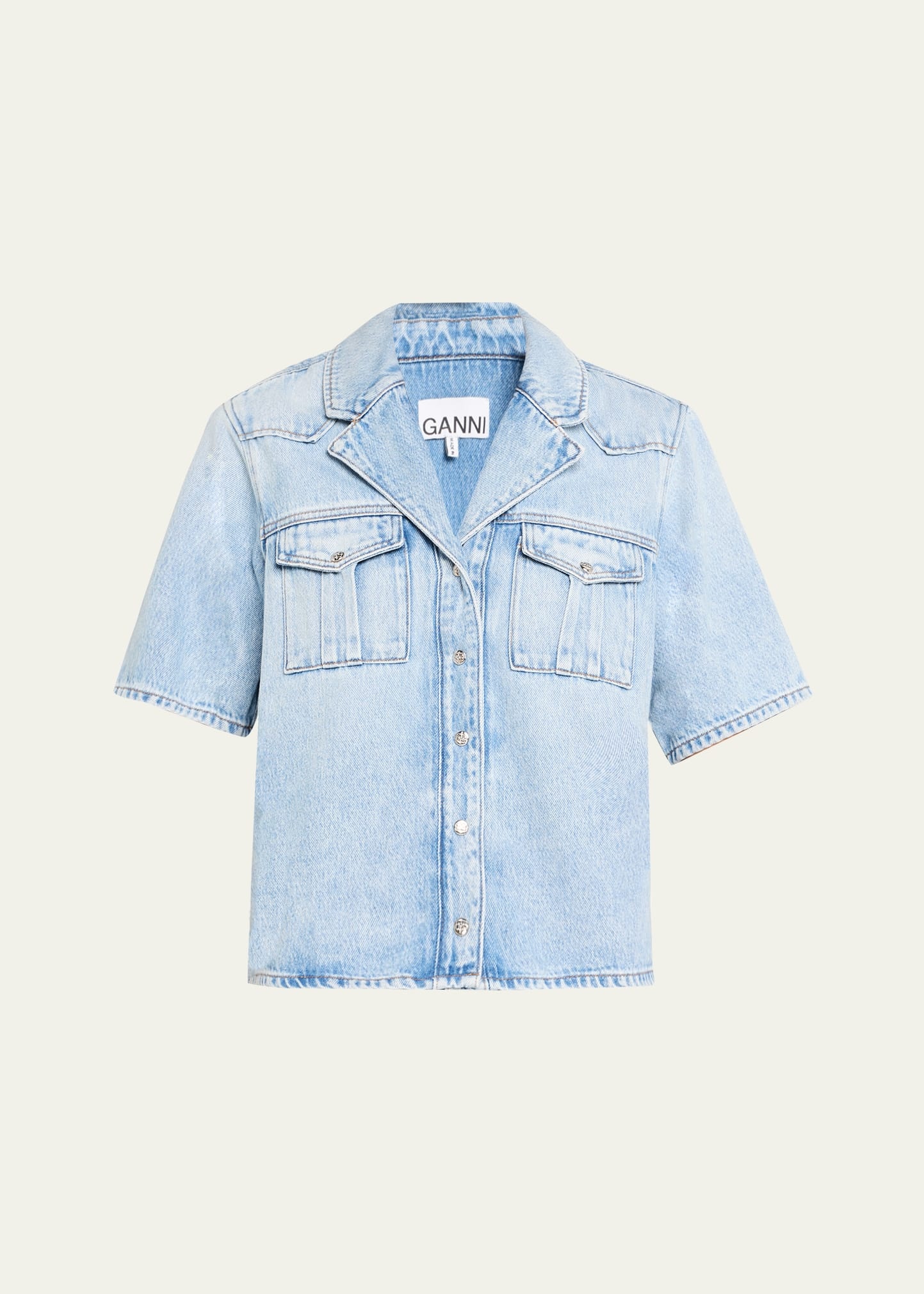 Soft Rigid Short-Sleeve Denim Shirt - 1