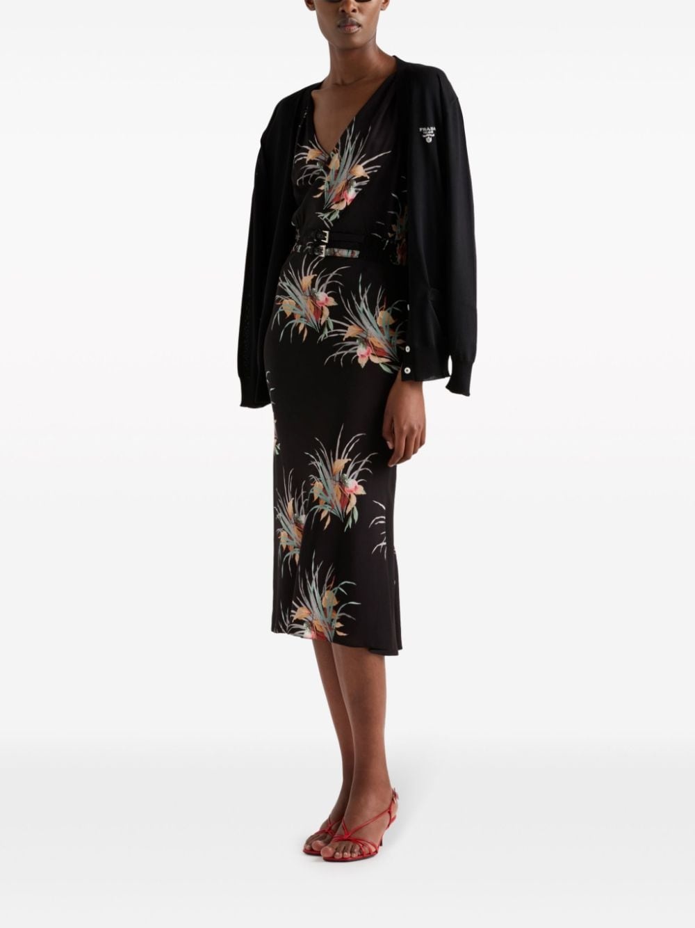 floral-jacquard midi dress - 2