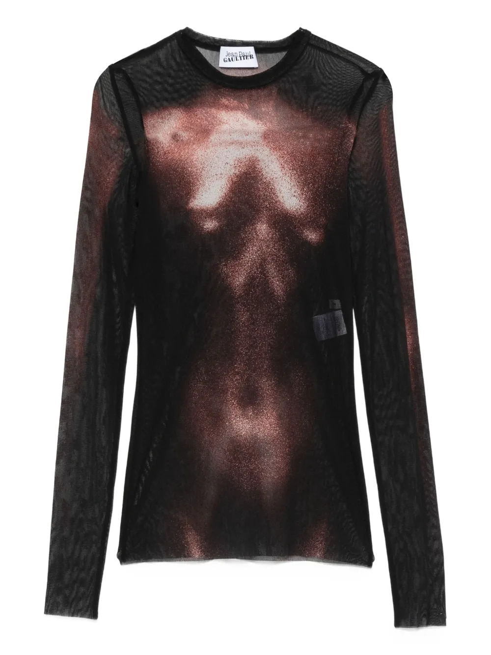 JEAN PAUL GAULTIER - Women Mesh With Long Sleeves Printed "Body Dust" Crew Neck Top - 5