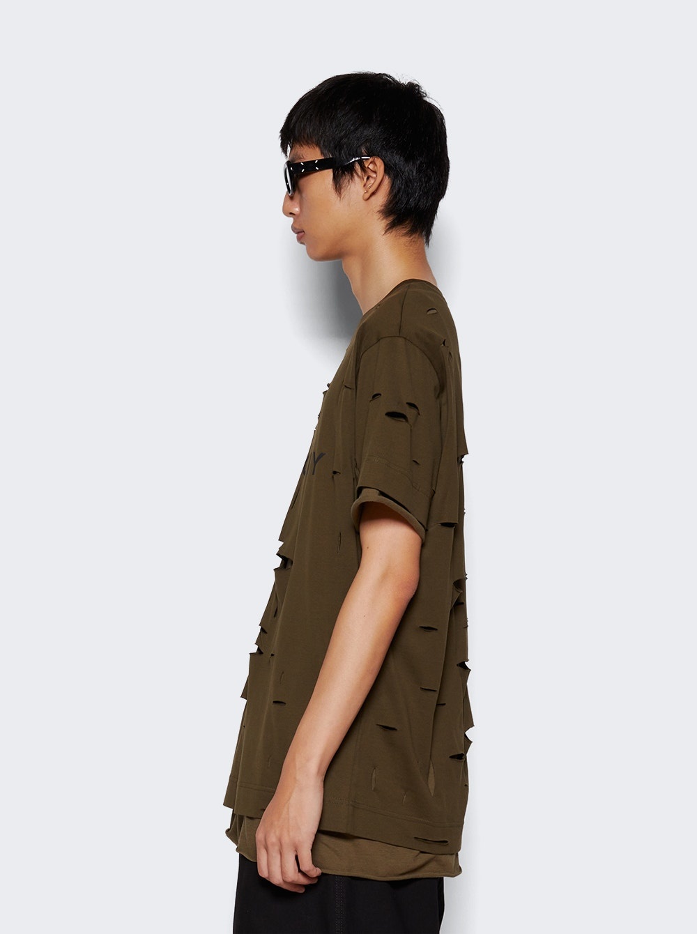 Destroyed Layered T-Shirt Khaki - 4