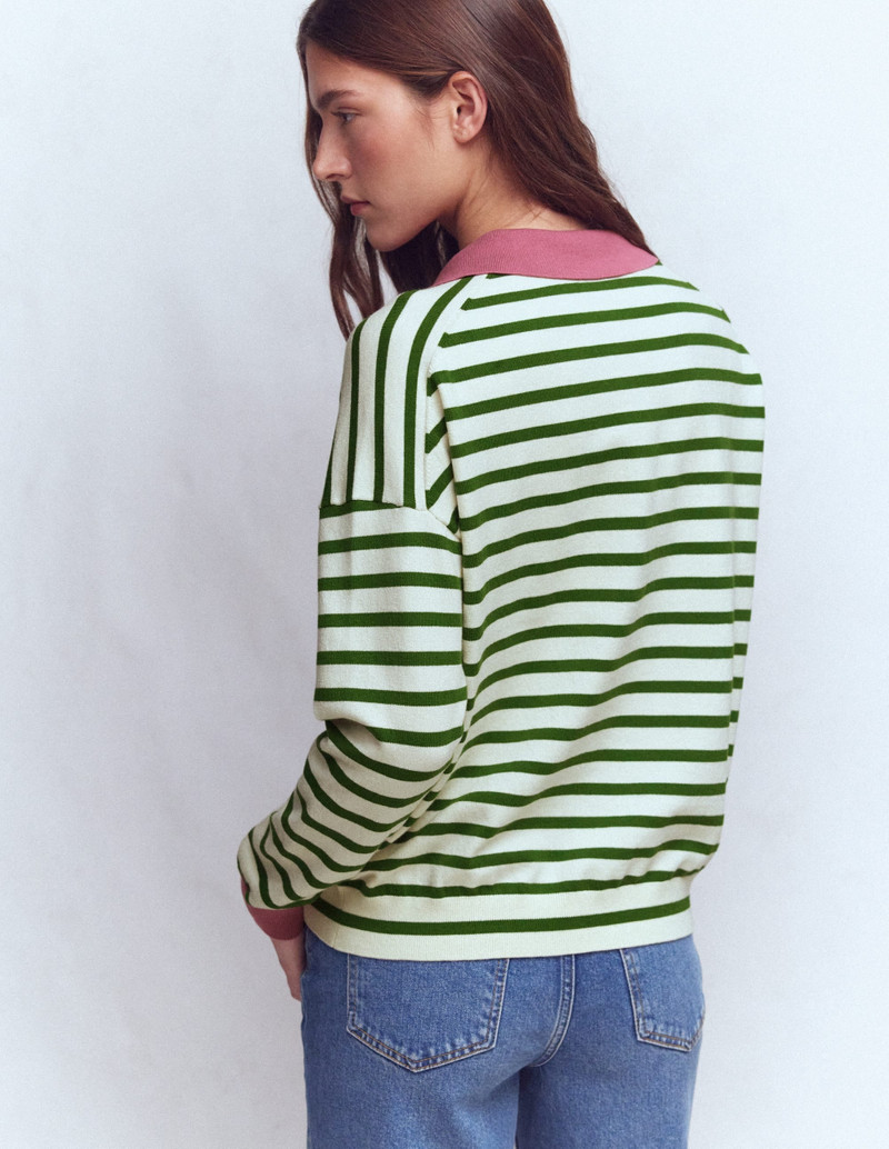 Lara Cotton Henley Jumper-Warm Ivory, Courtyard Stripe 4
