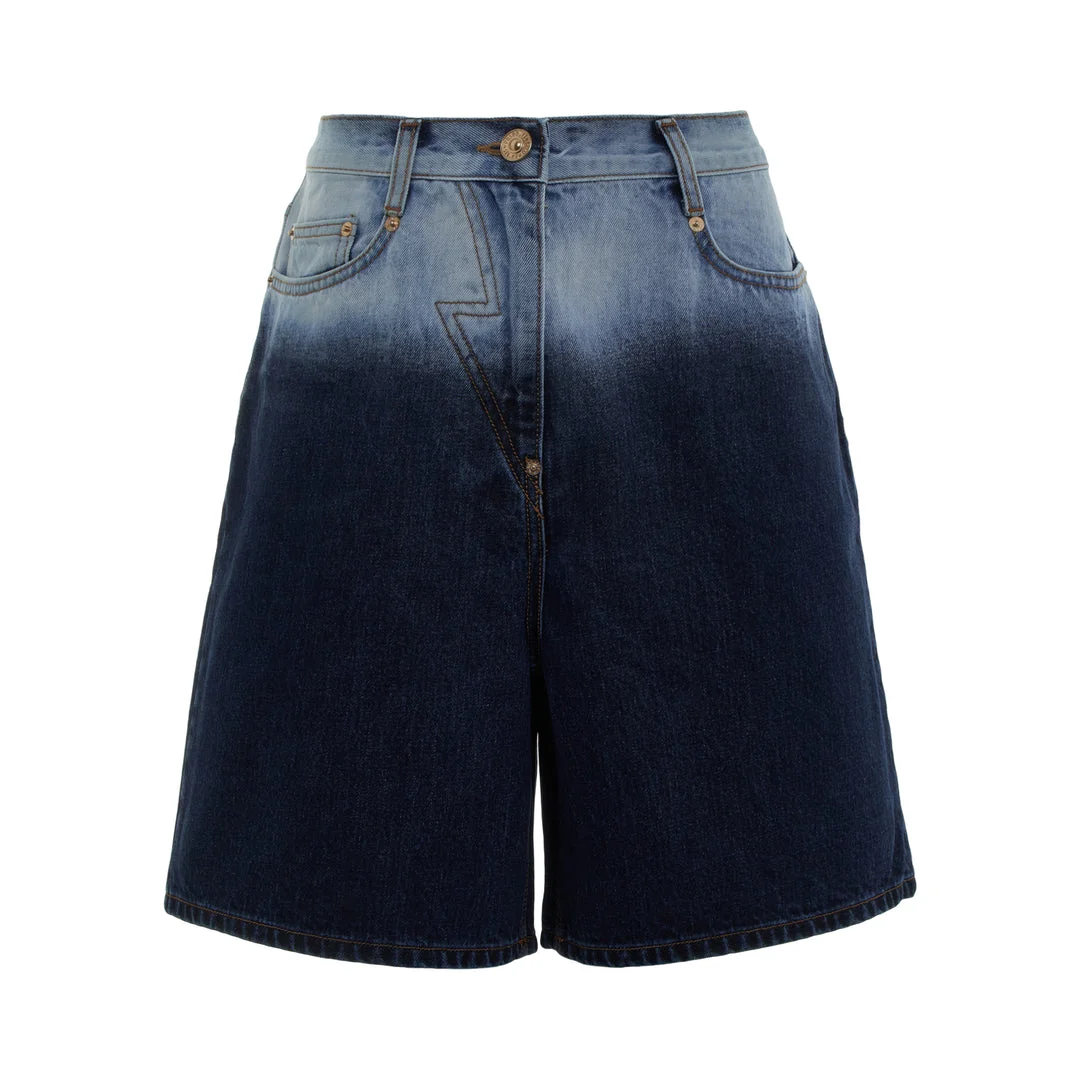 Dark Blue Washed Bermuda Denim - 1