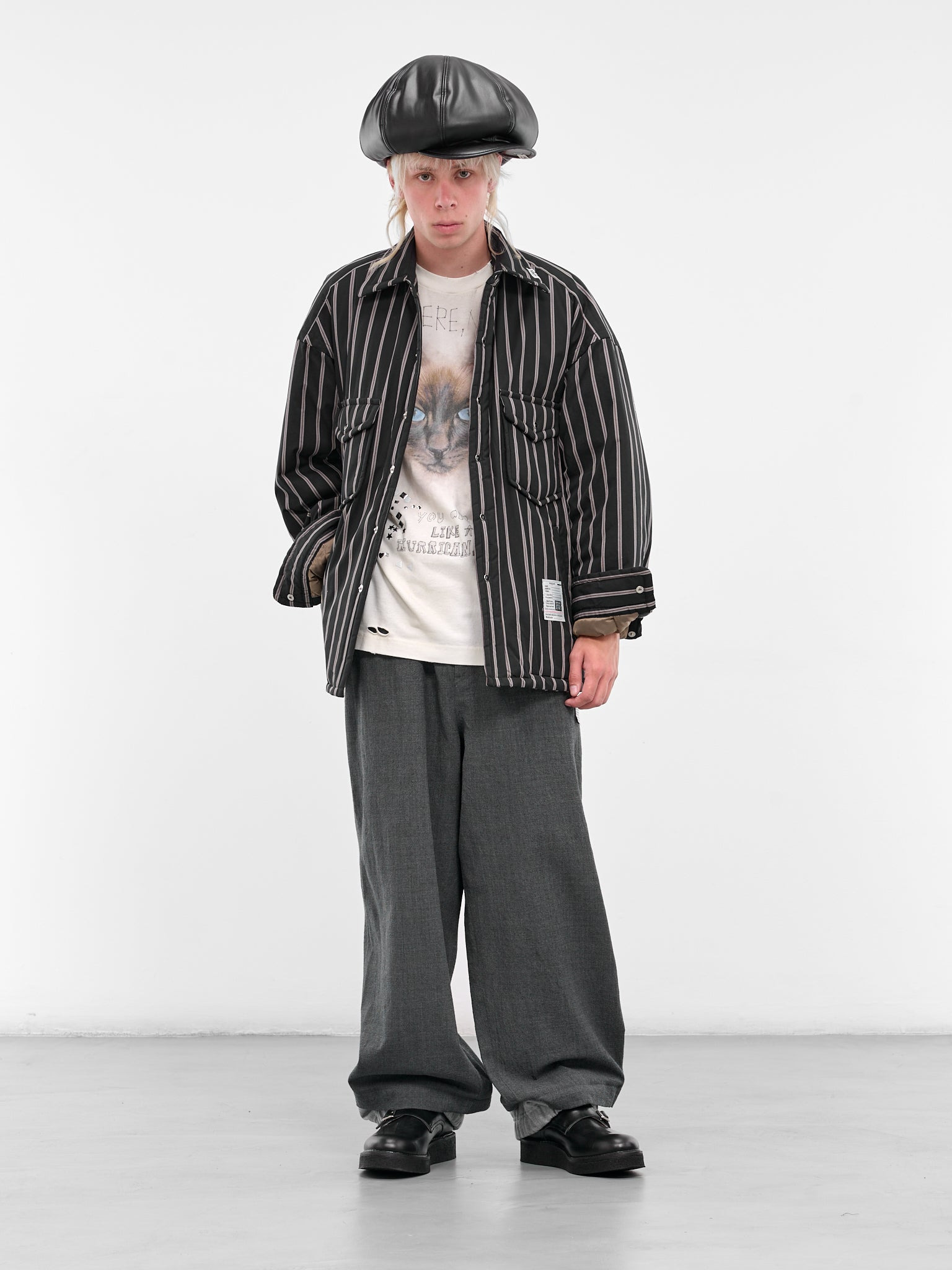 Black Striped Padded Overshirt - 6