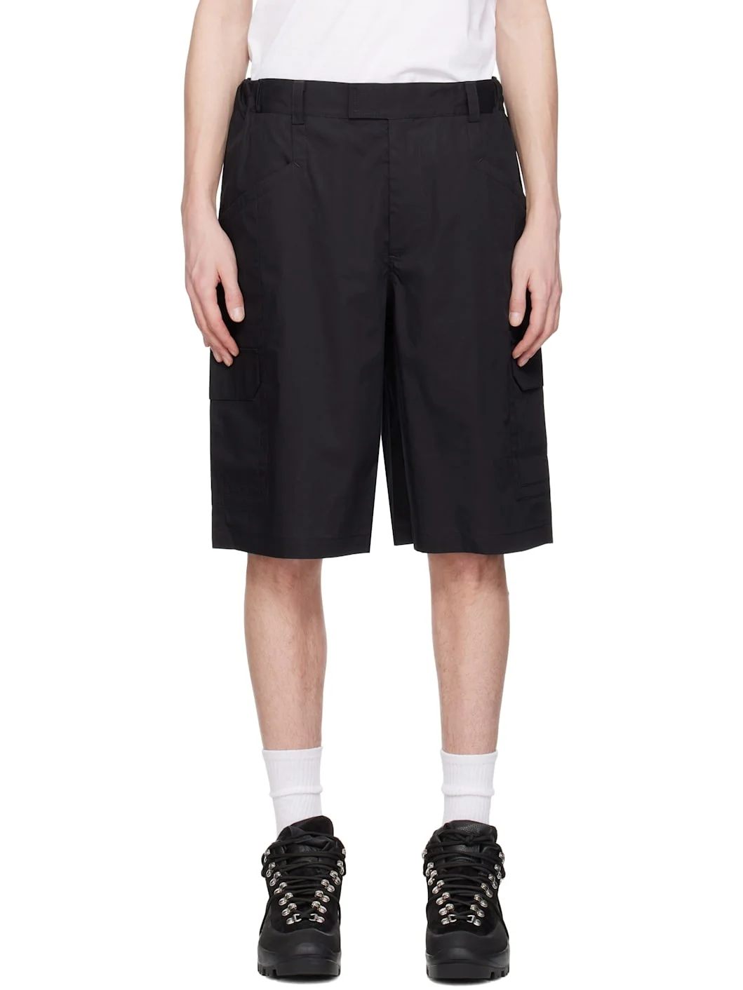 Black Poplin Cargo Shorts - 1
