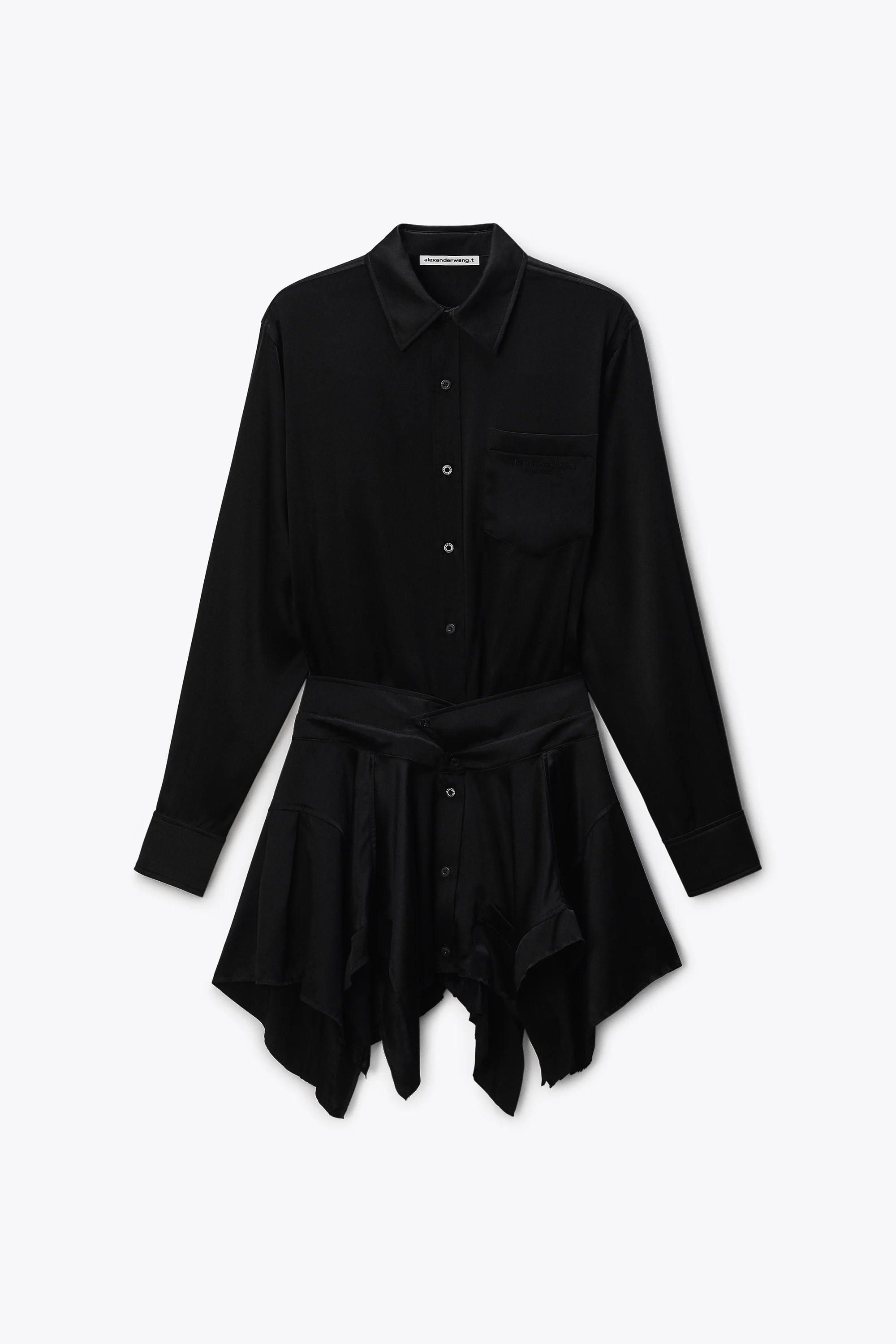 Black Silk Charmeuse Pre-Styled Double Shirtdress - 1
