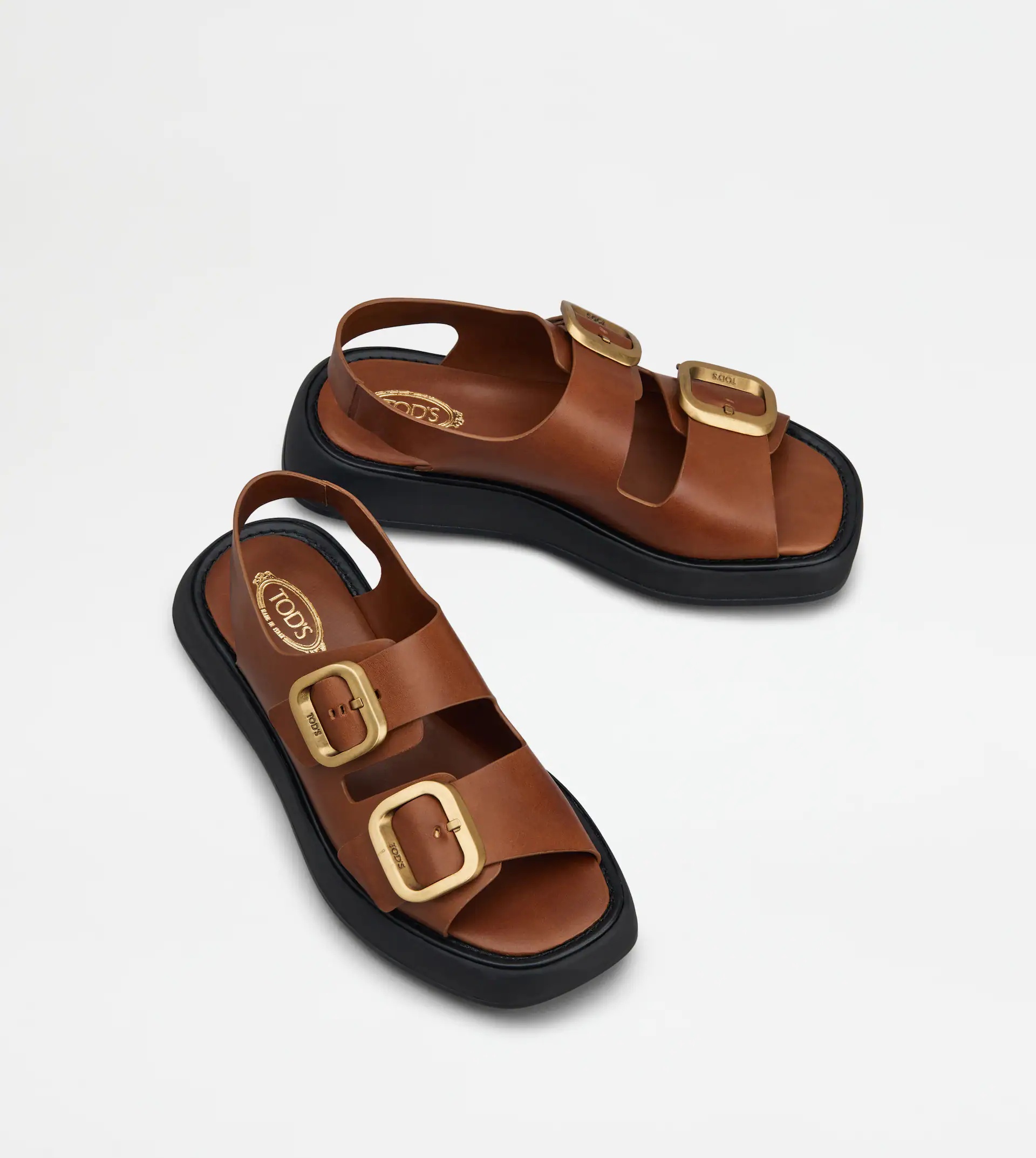 SANDALS IN LEATHER - BROWN - 3