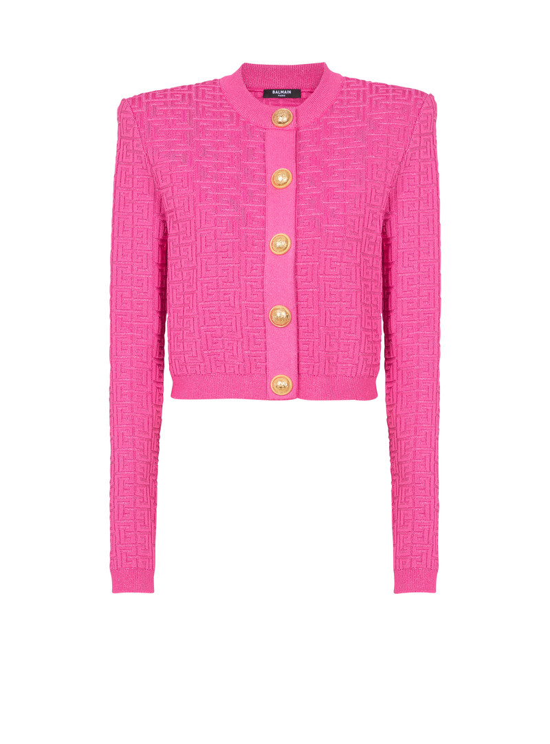 Cropped monogrammed knit cardigan 1