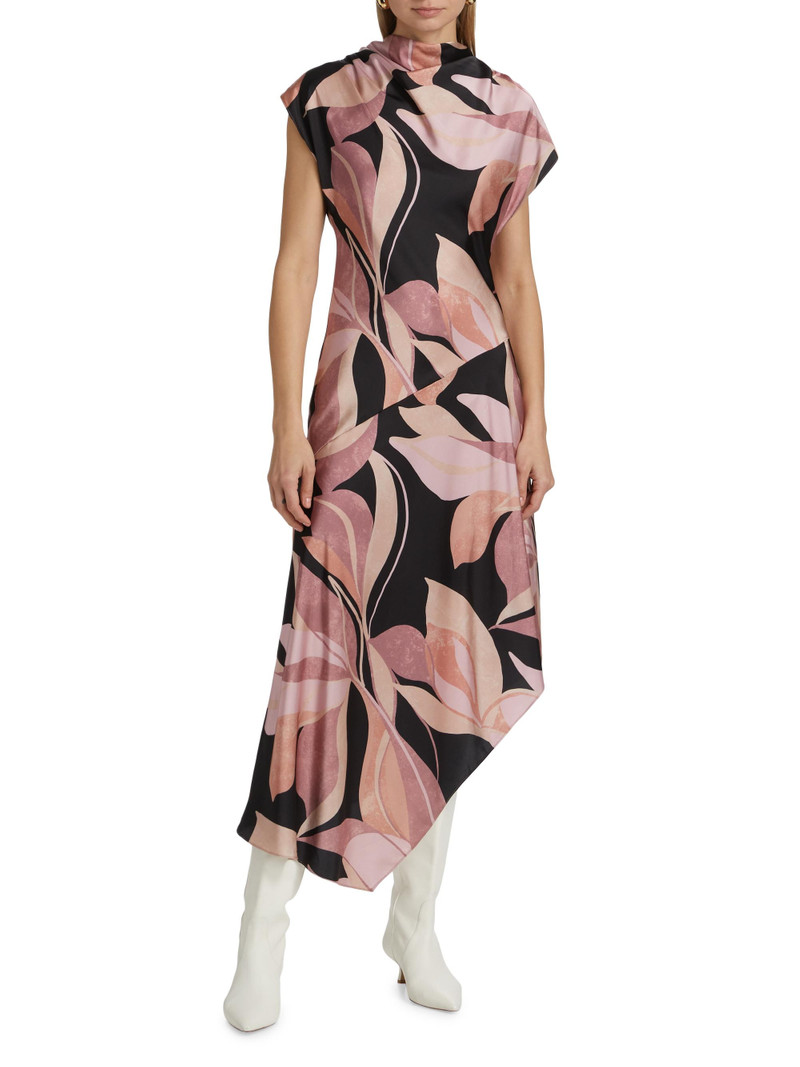 Women's Sally Asymmetric Satin Midi-Dress - Moody Abstract Floral Stn 3