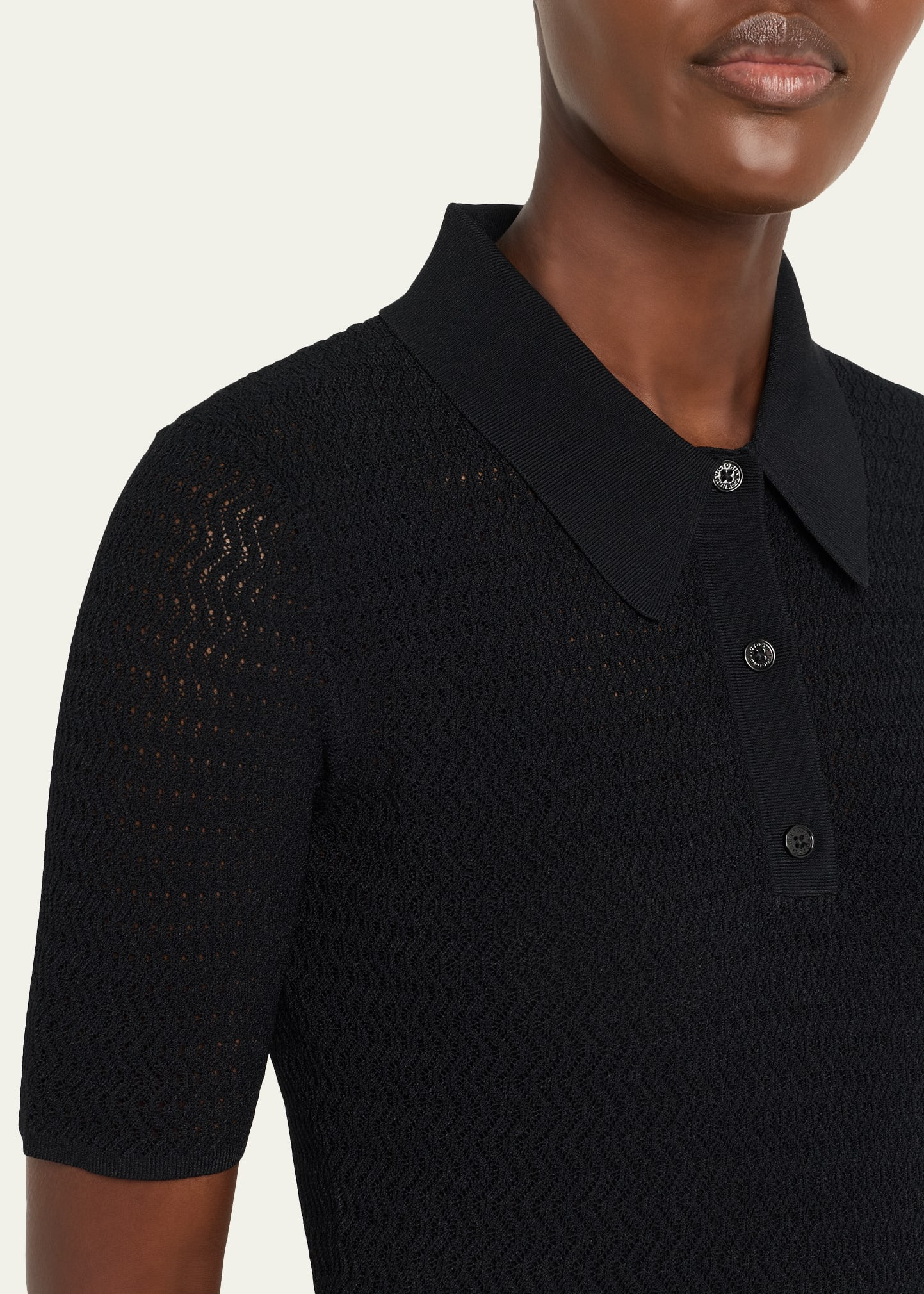 Pointelle Chevron Knit Polo Top - 5