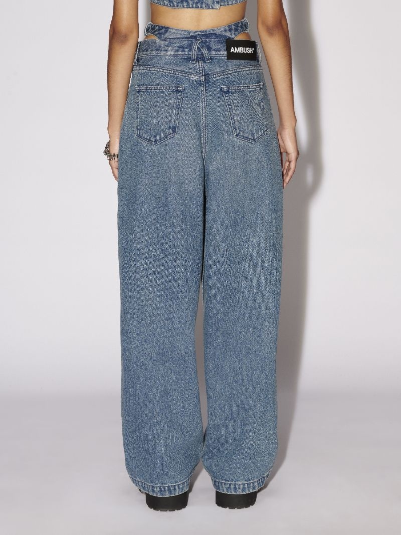 BELTED BAGGY DENIM PANTS - 4