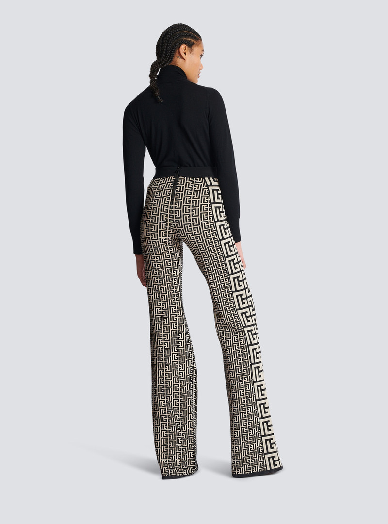 Monogrammed fine knit flared trousers 4