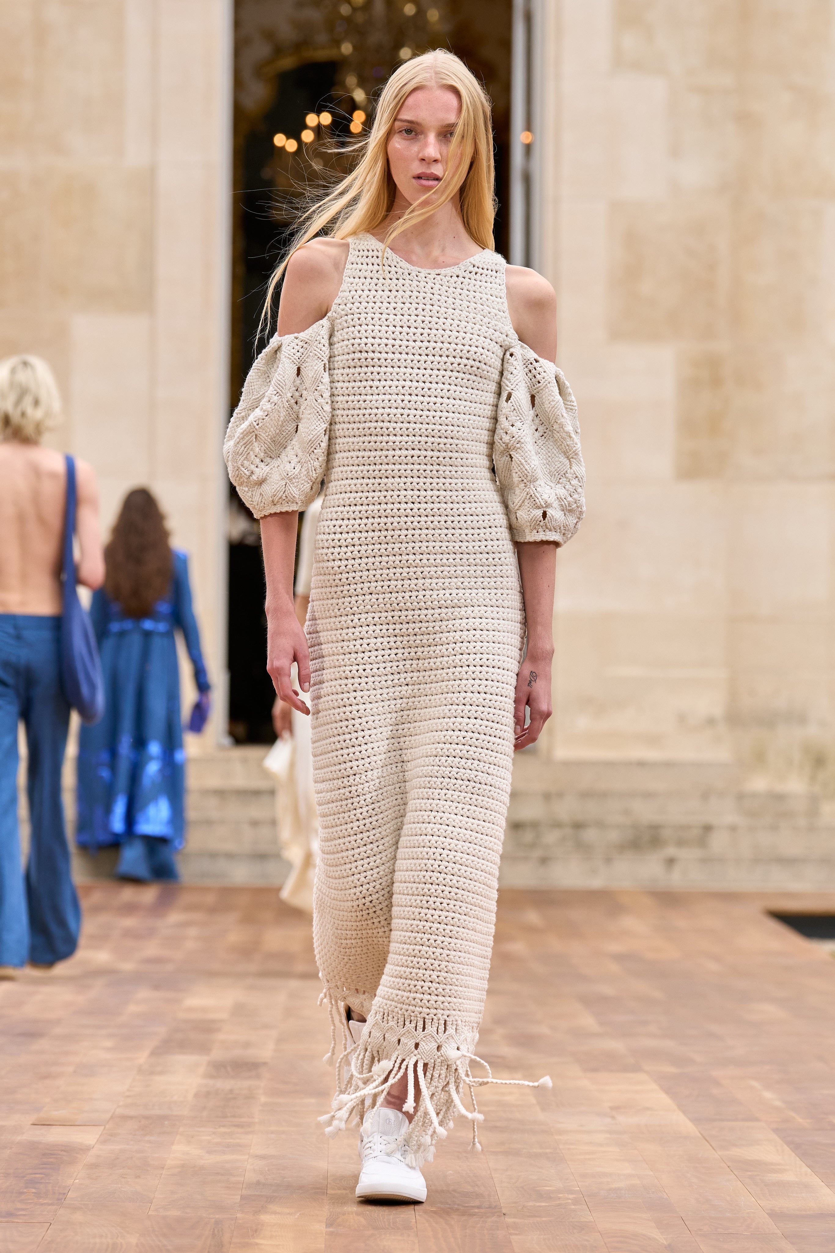 Levana Fringe Crochet Maxi Dress in Ivory Cashmere - 2