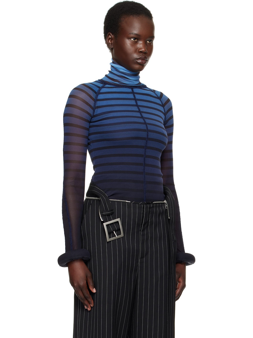 Blue 'The 3D Striped" Turtleneck - 2