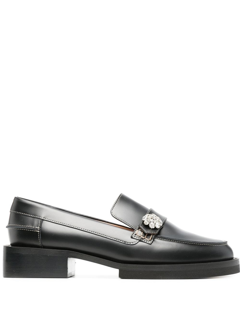 crystal-button leather loafers - 1