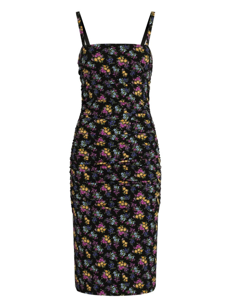 floral-pattern ruched midi dress 1