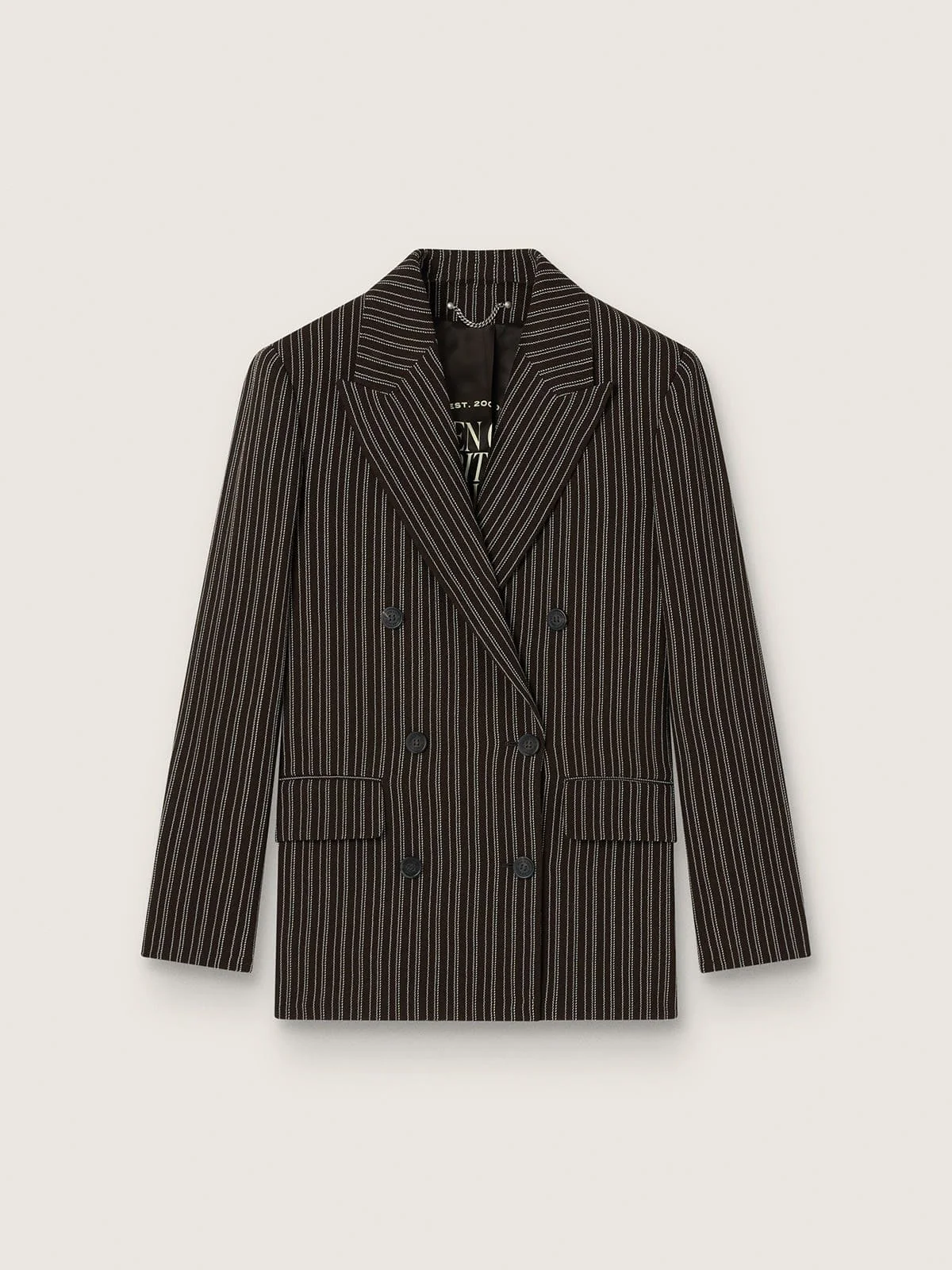 Women's double-breasted blazer in brown pinstripe wool - 1