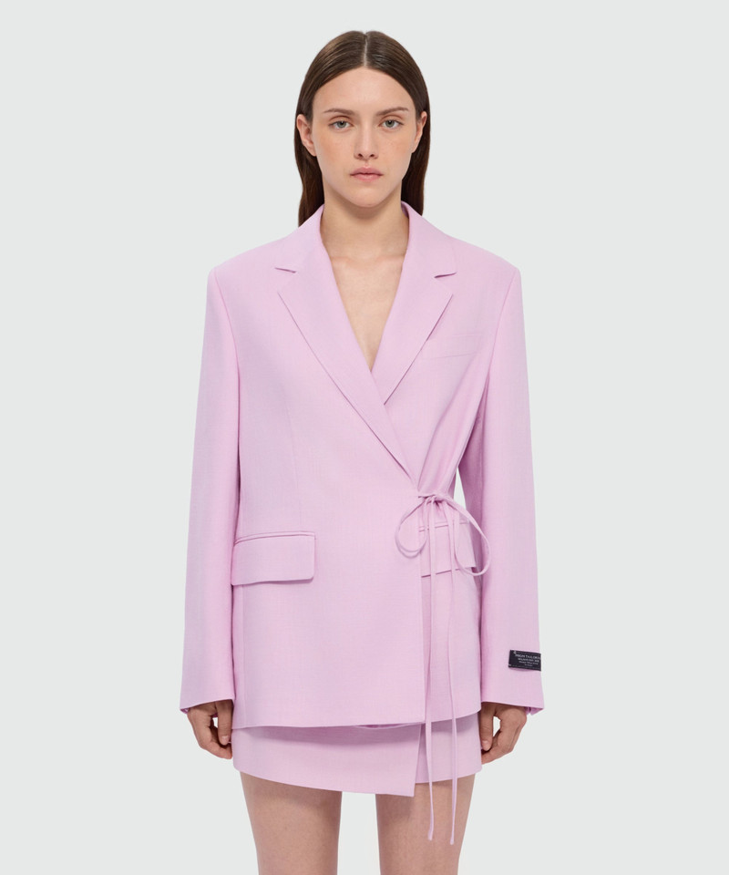 MSGM Pink viscose double-breasted jacket with tie fastening outlook