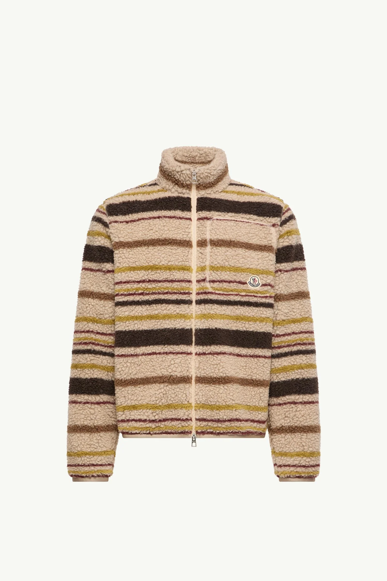 Striped Teddy Zip-Up Cardigan - 1