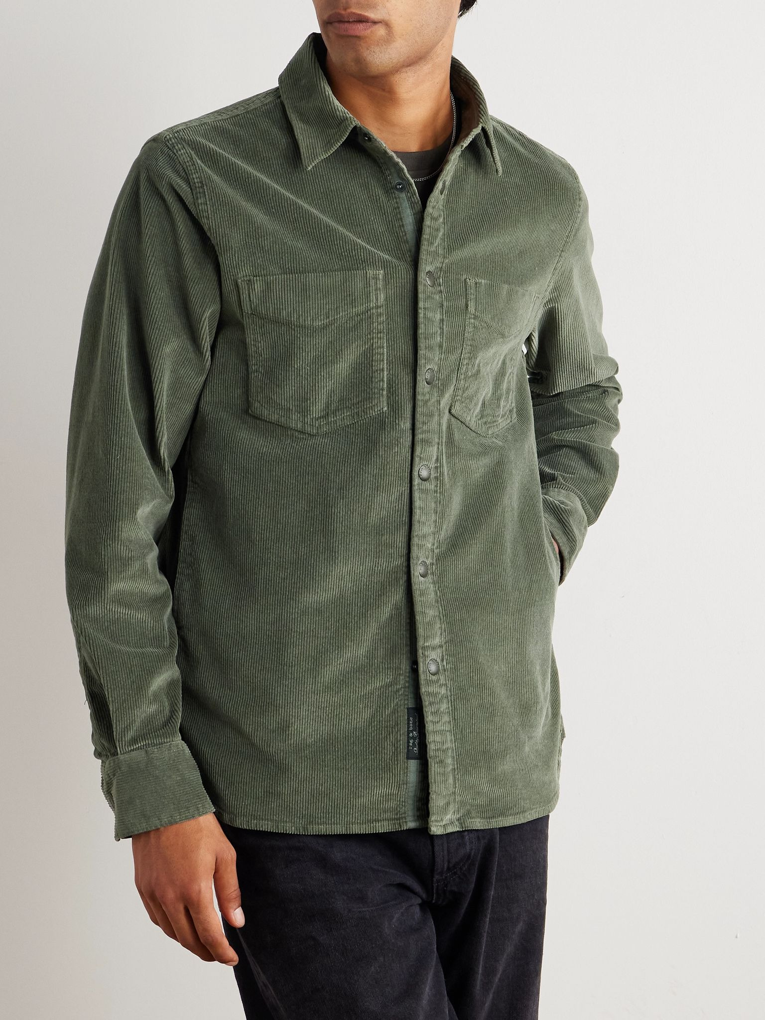 Cotton-Blend Corduroy Overshirt Green - 3