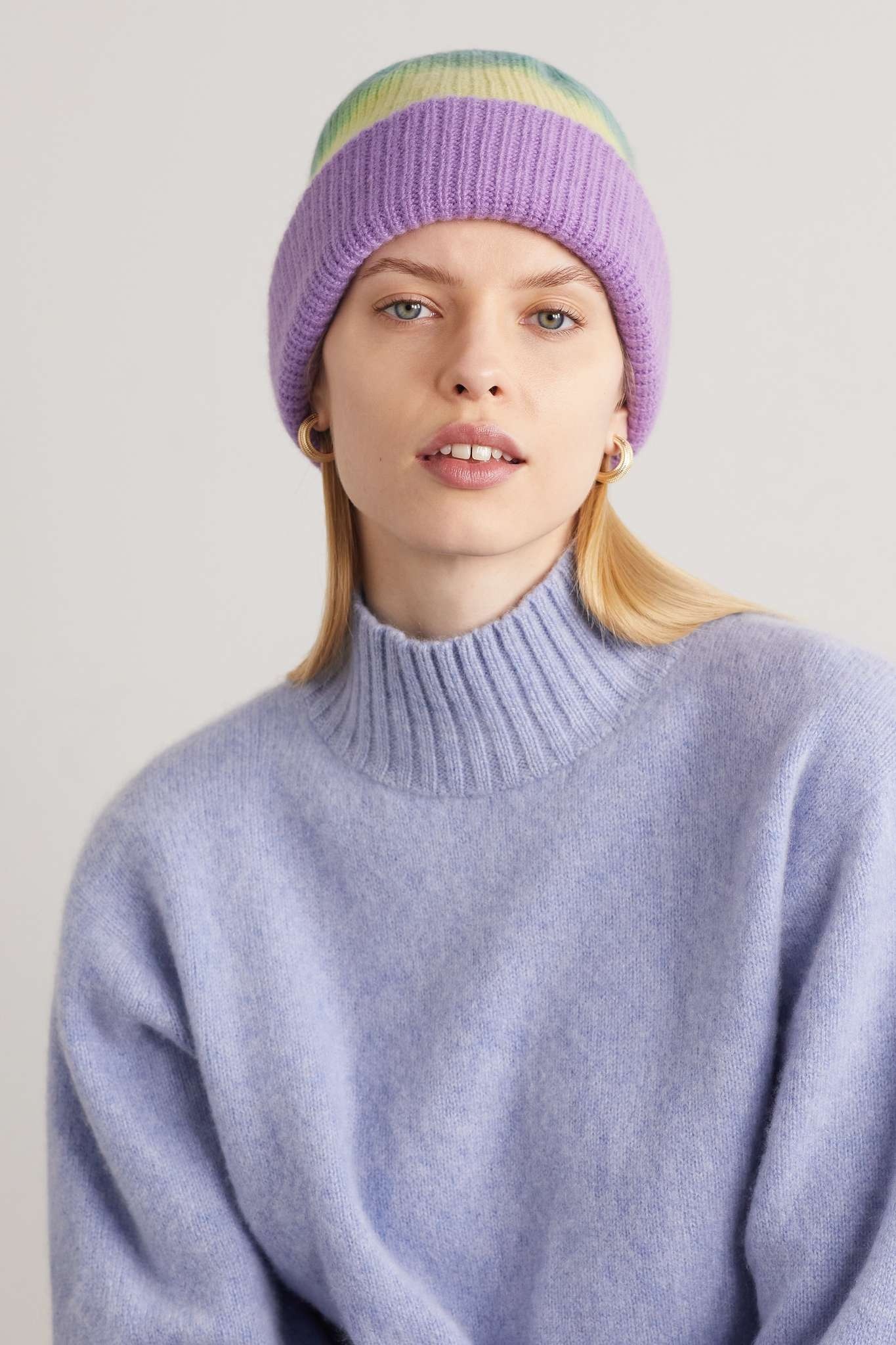 Striped ribbed cashmere beanie - 2