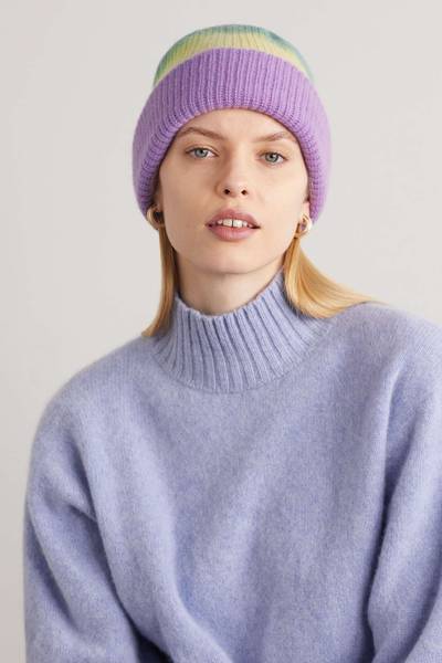 The Elder Statesman Striped ribbed cashmere beanie outlook