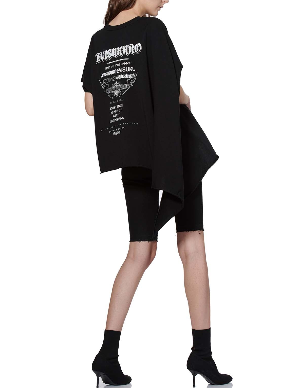 Slogan Print Asymmetric Sleeve T-shirt - 10