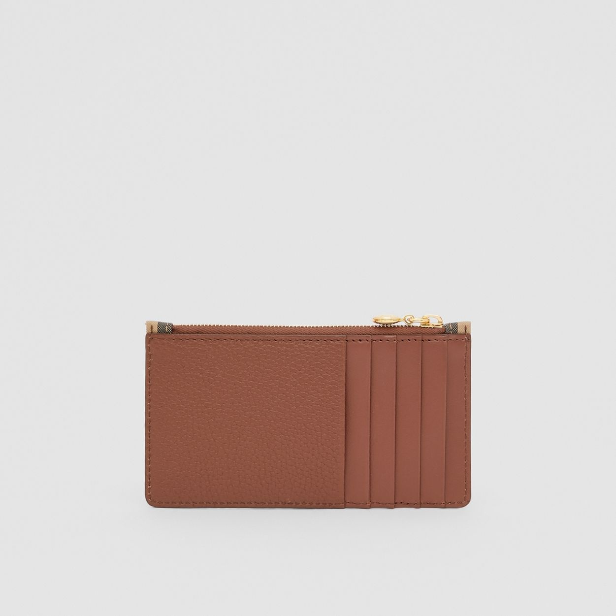 Vintage Check and Leather Zip Card Case - 5