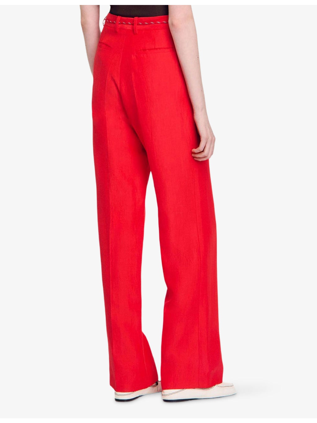 Removable-Belt High-Rise Linen-Blend Trousers - 4