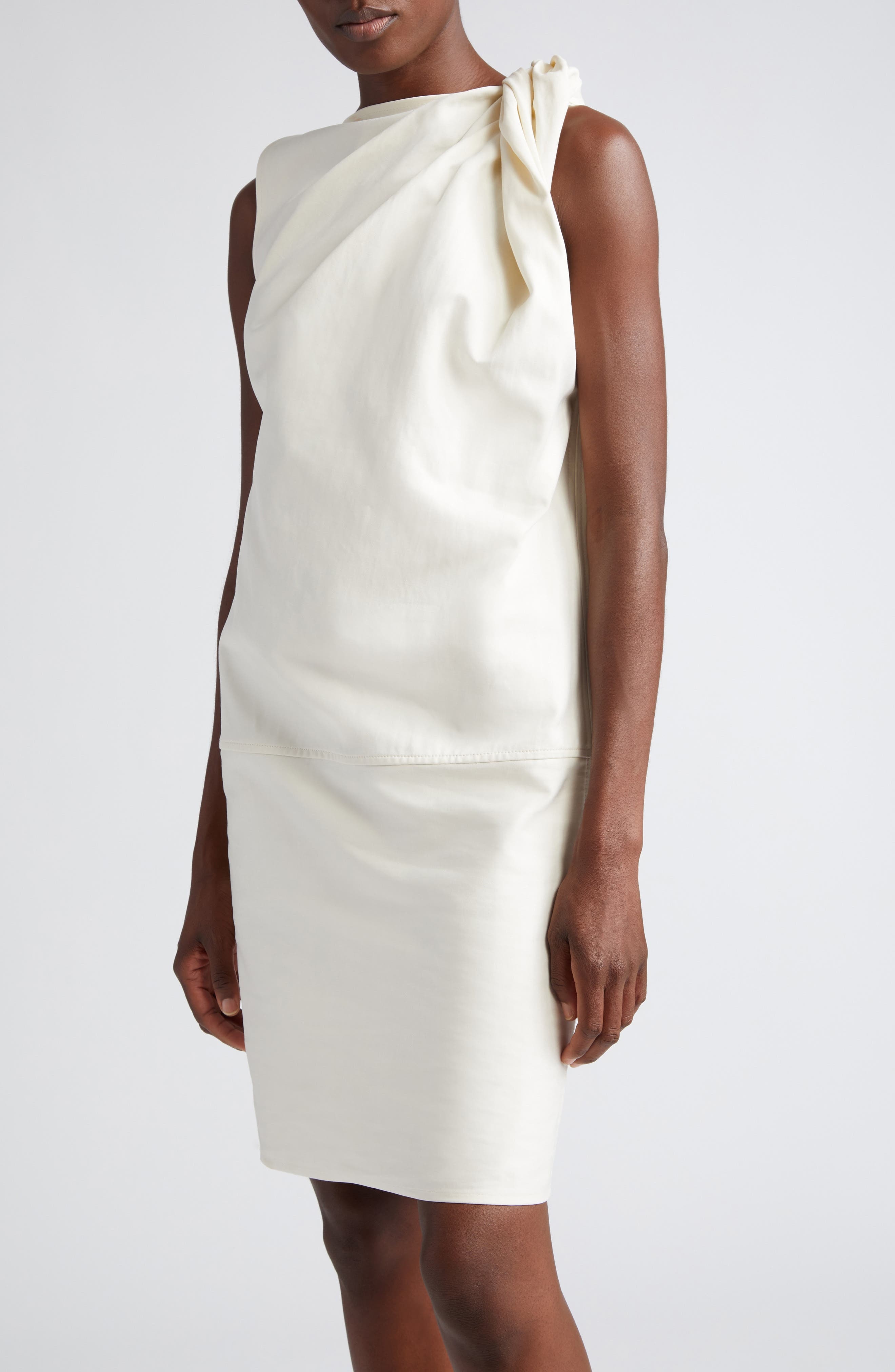 TOTEME Shoulder Twist Satin Shift Dress in Ecru at Nordstrom - 4