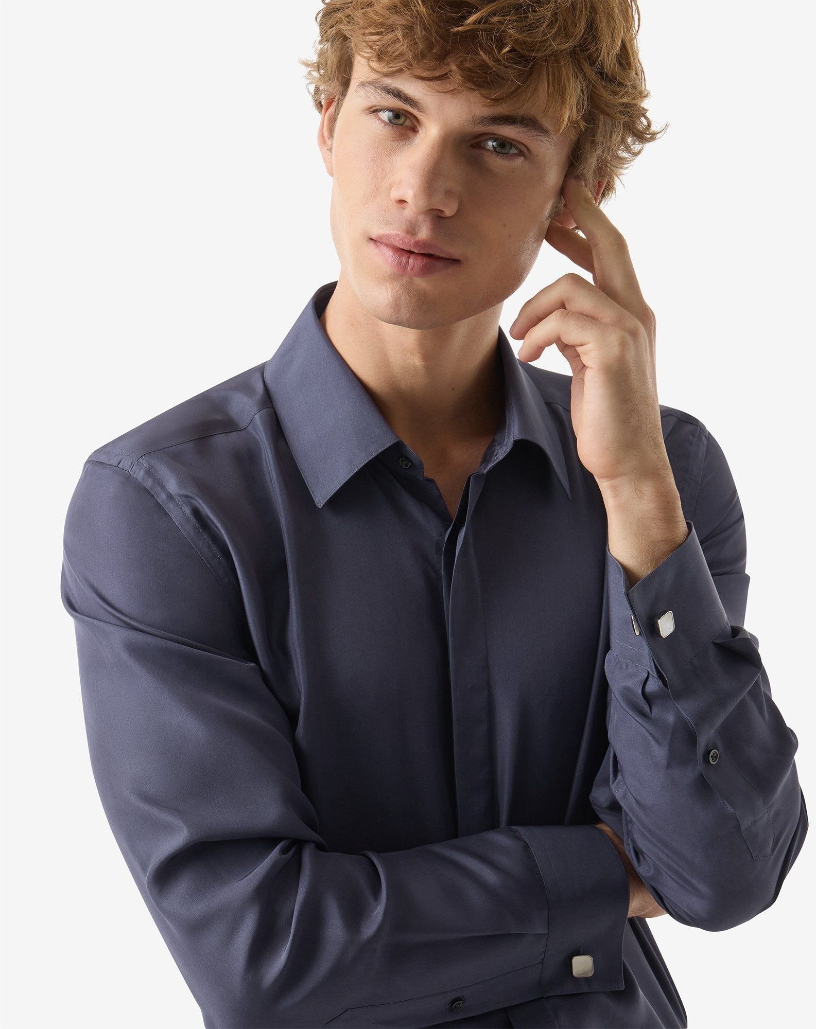 Navy blue silk shirt - 4