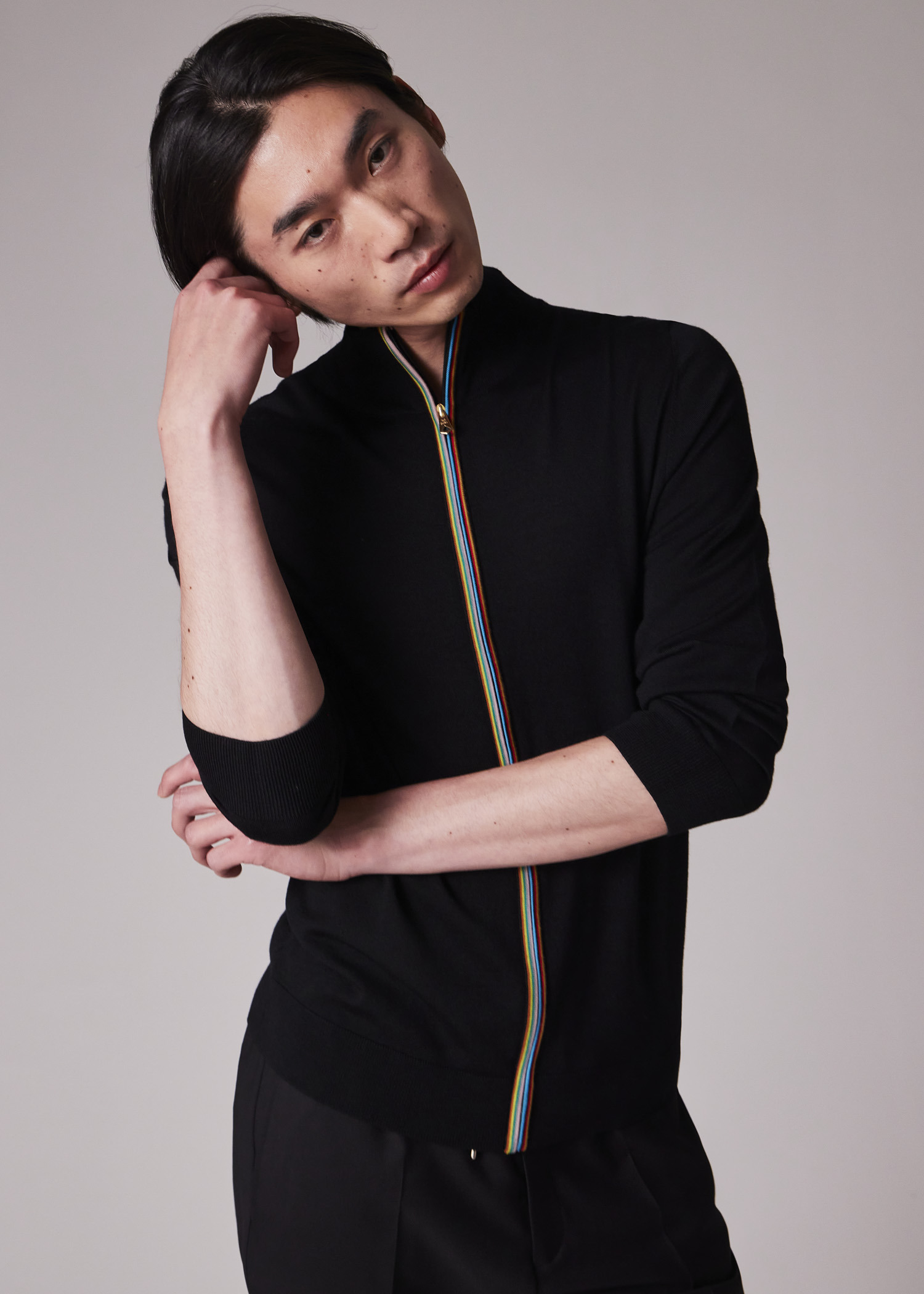 Black Washable Merino Wool 'Signature Stripe' Zip Cardigan - 5